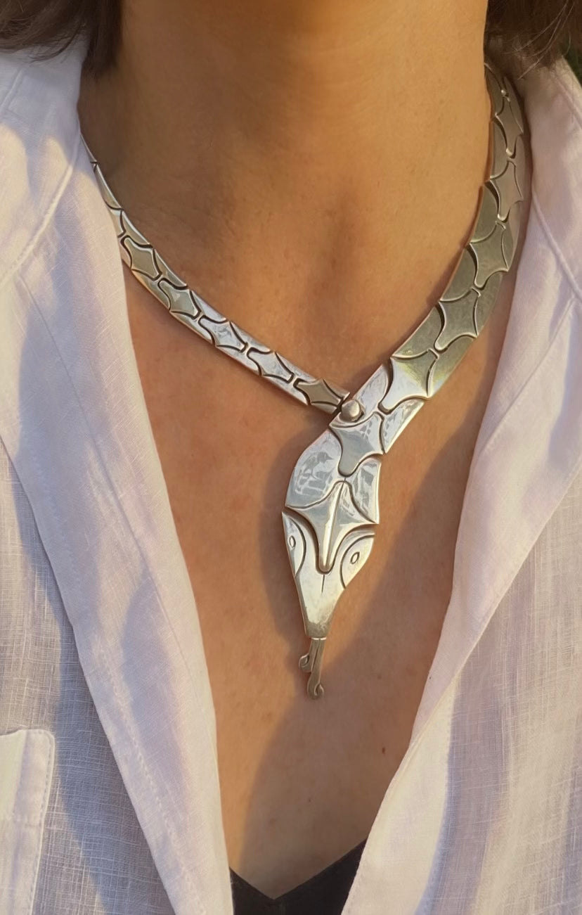 Vintage Mexican Sterling Silver Articulated Snake Necklace – Taxco 1959
