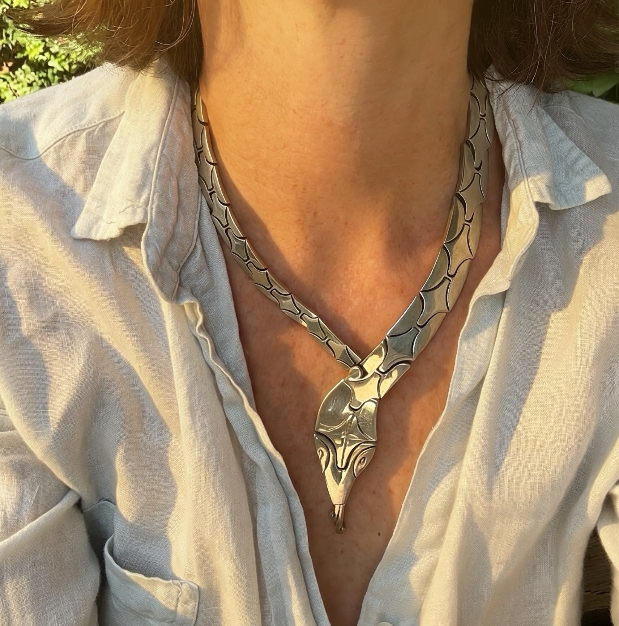 Vintage Mexican Sterling Silver Articulated Snake Necklace – Taxco 1959