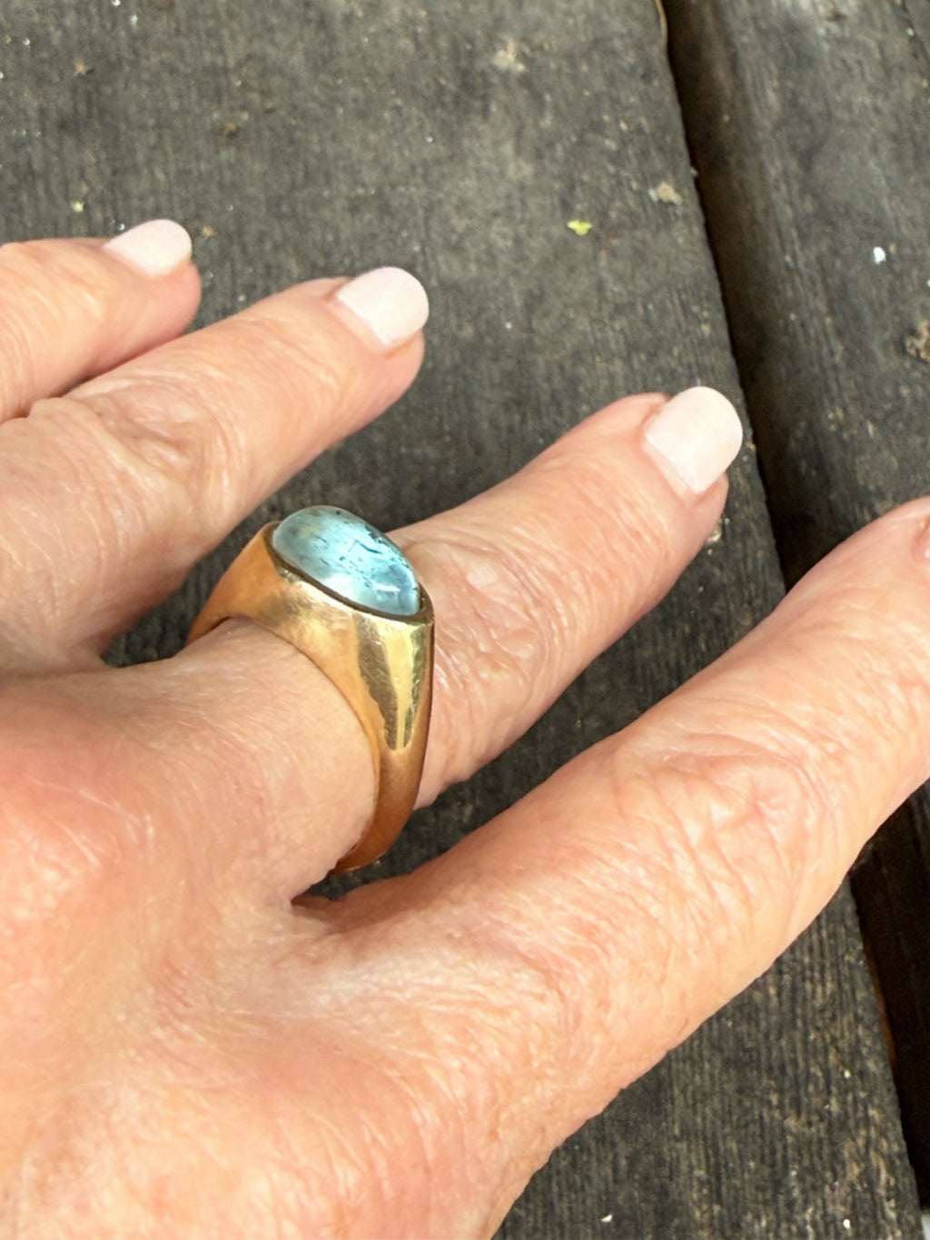 Contemporary Signet Ring with Aquamarine Cabochon