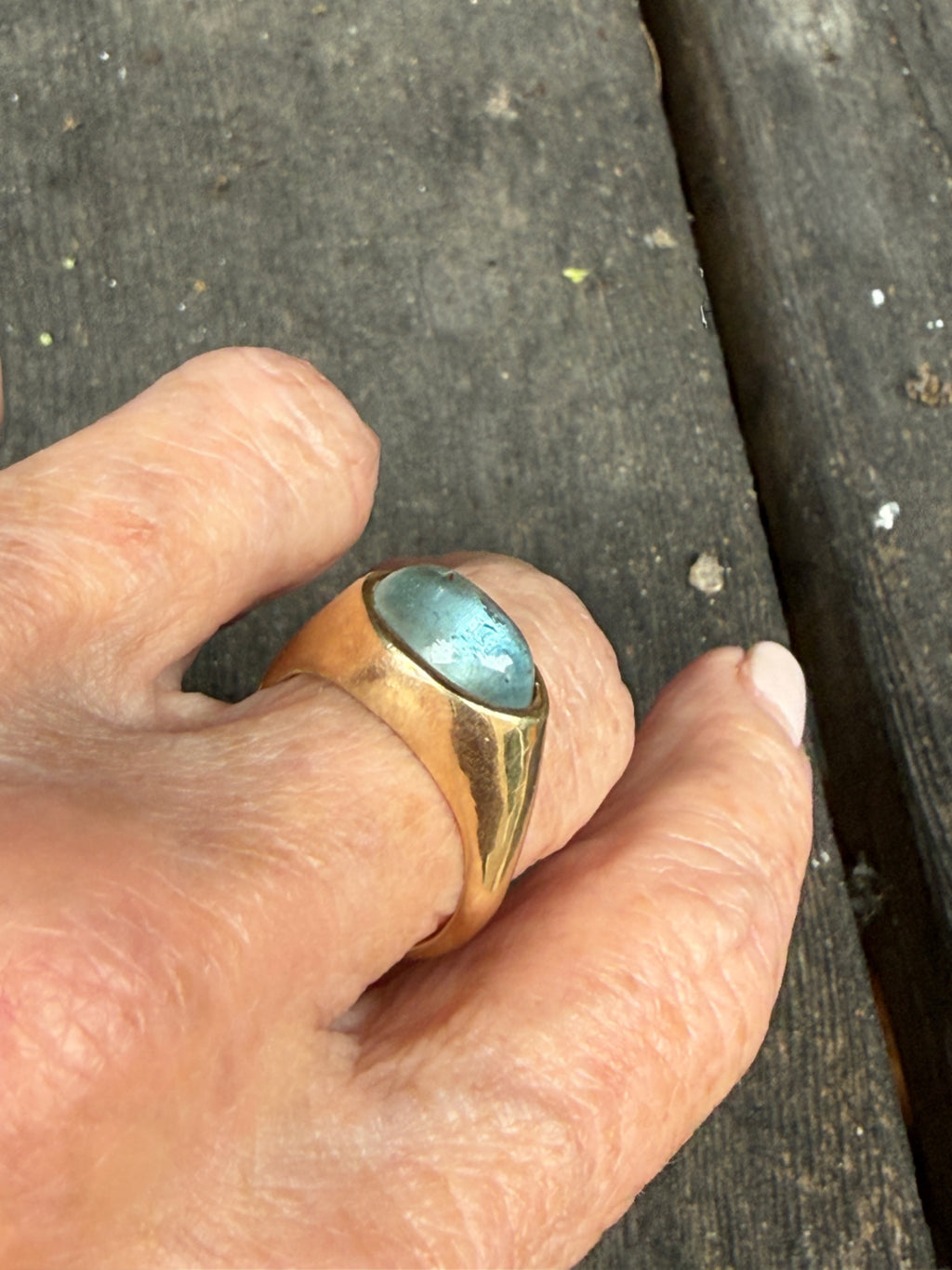 Contemporary Signet Ring with Aquamarine Cabochon