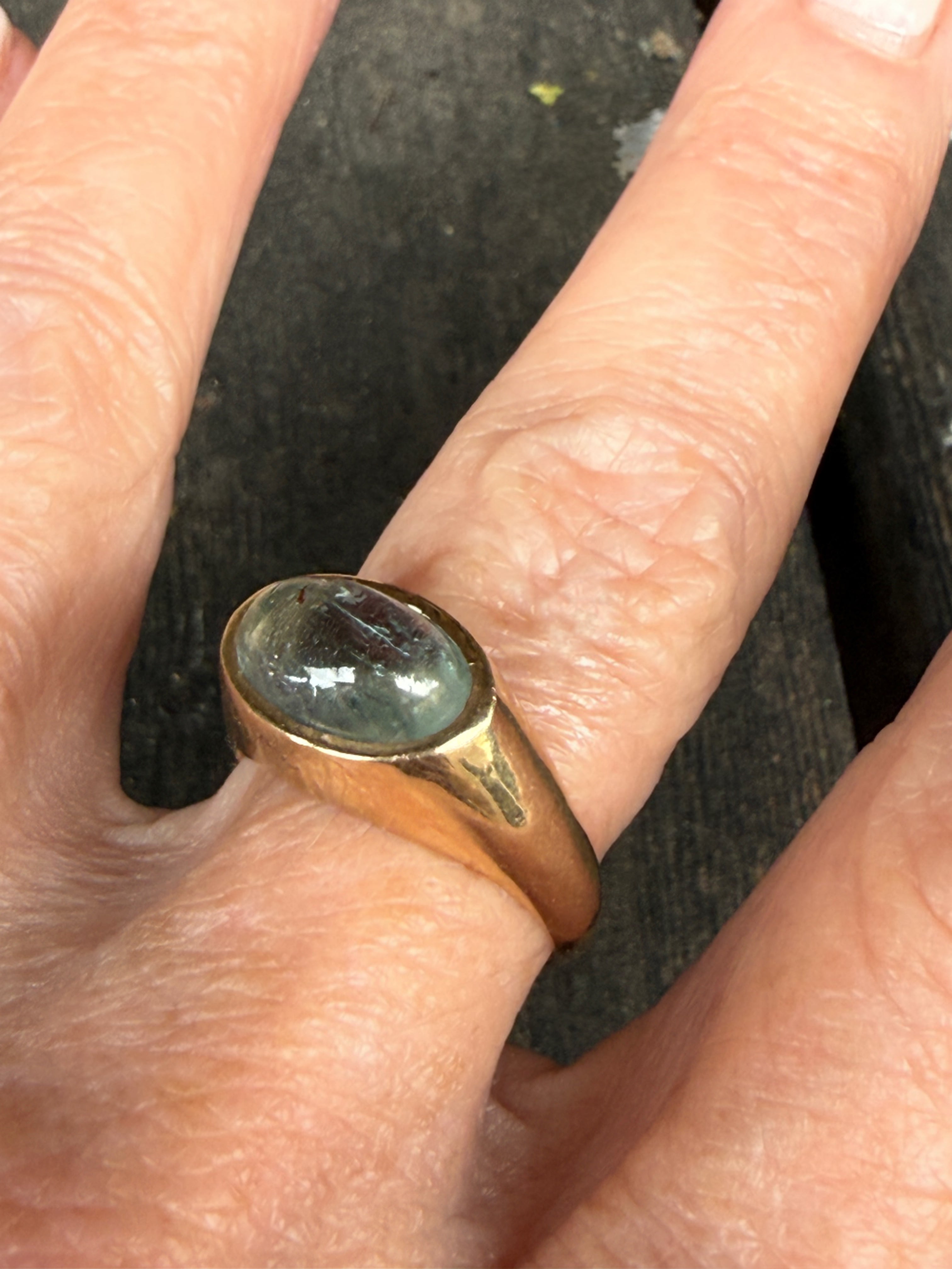 Contemporary Signet Ring with Aquamarine Cabochon