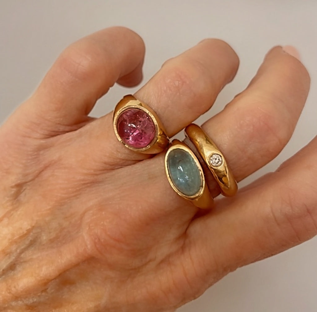 Contemporary Signet Ring with Aquamarine Cabochon