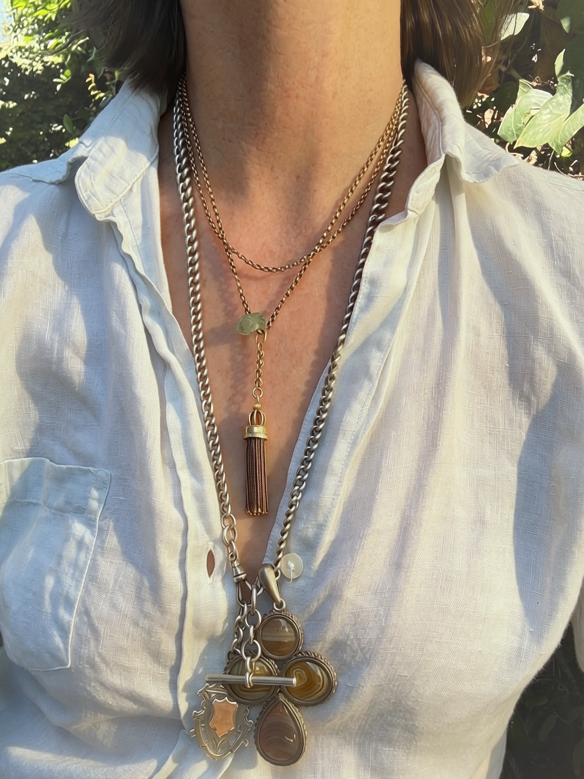 Long Graduated Antique Sterling Silver Curb Chain, Birmingham 1902