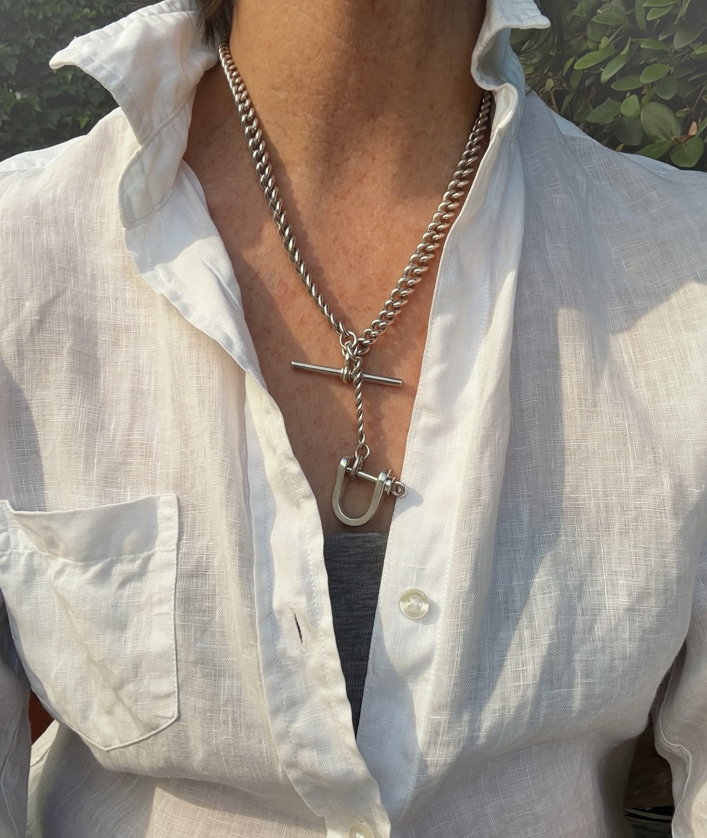 Antique Sterling Silver Watch Chain with Vintage Tiffany & Co. Shackle Connector