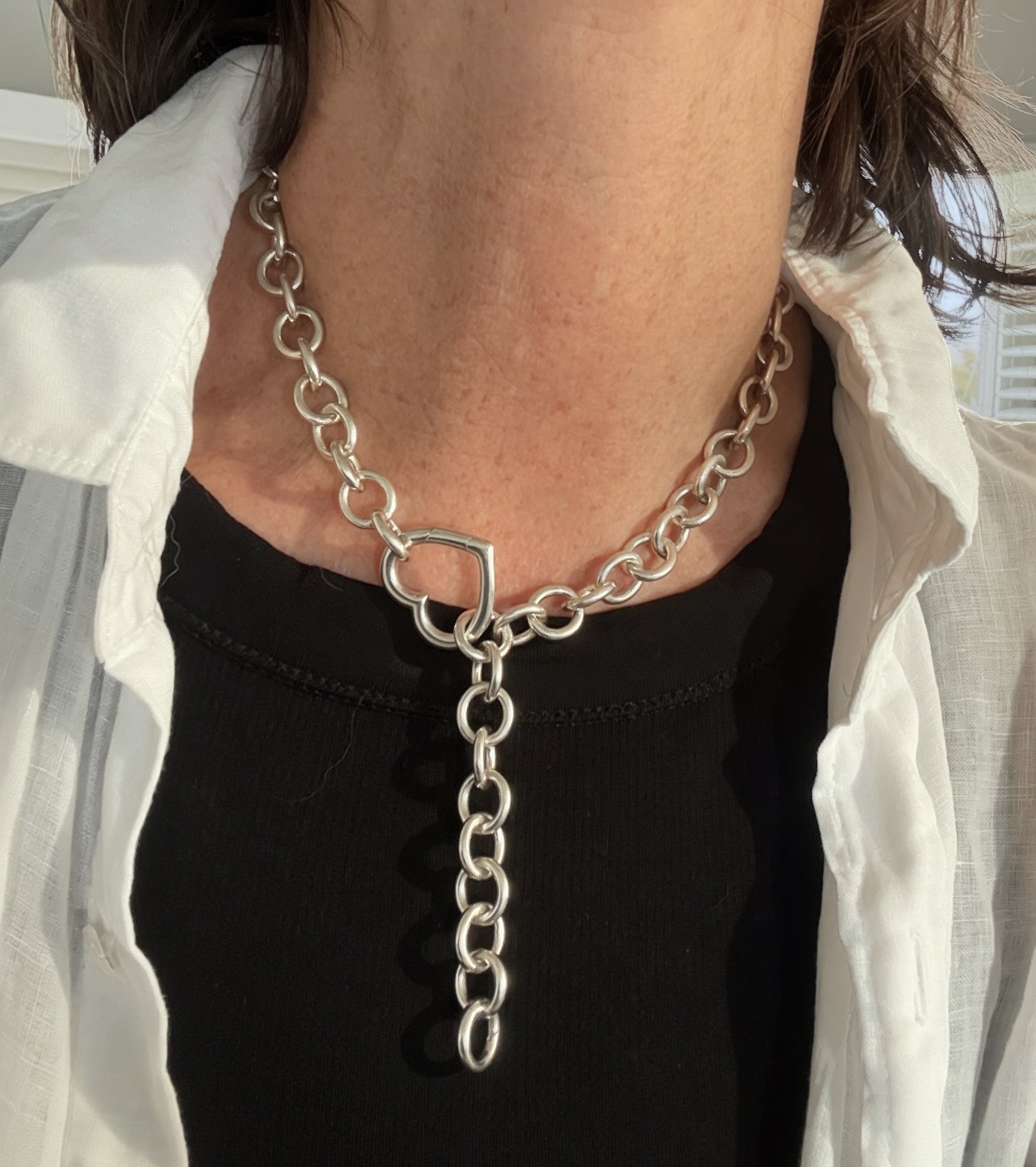 Vintage Tiffany Sterling Silver Cable Necklace with Open Heart Lock