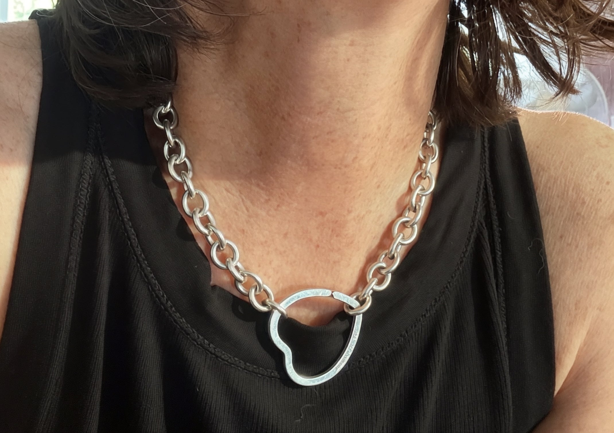 Vintage Tiffany Cable Link Necklace with Heart Split Ring Closure