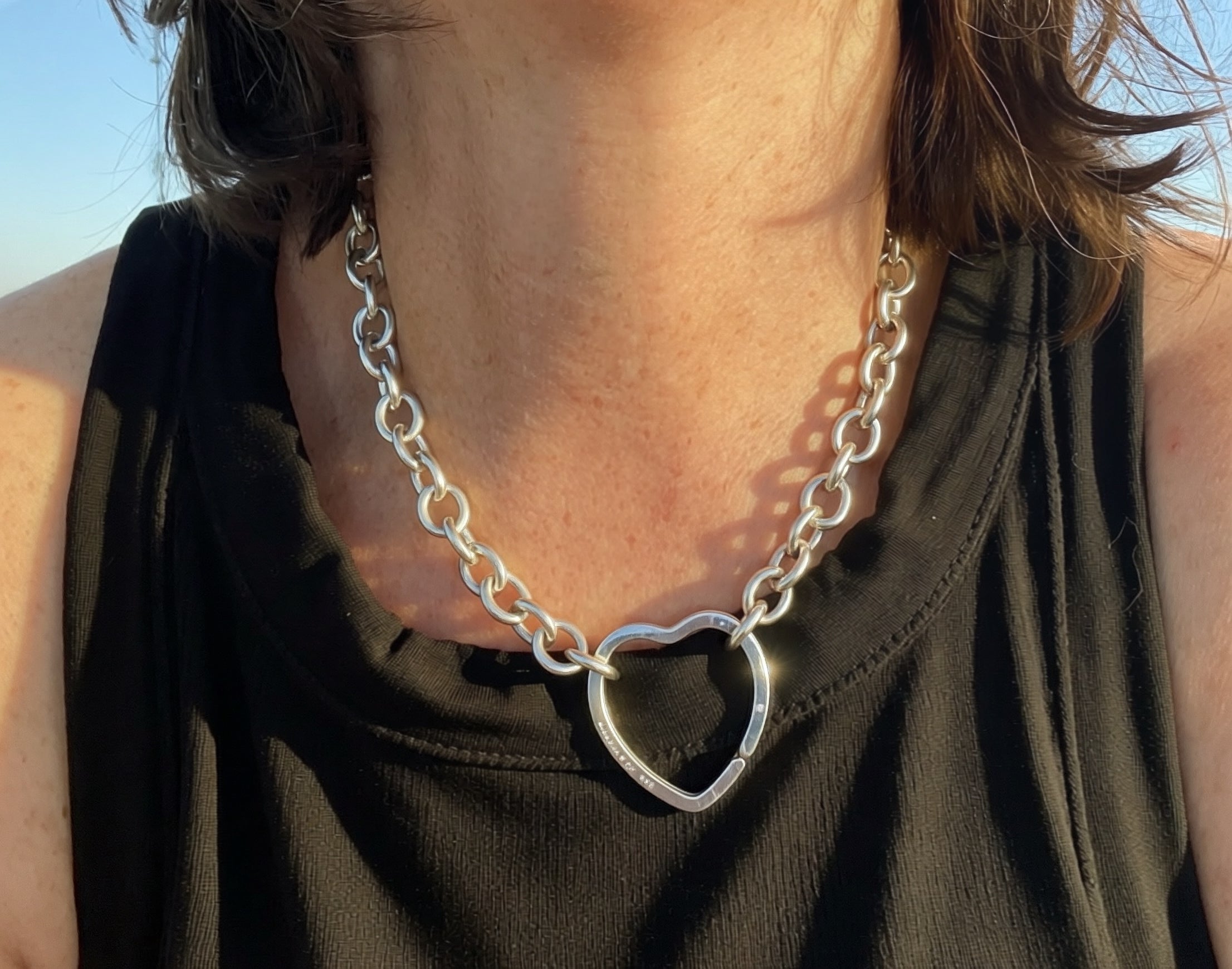 Vintage Tiffany Cable Link Necklace with Heart Split Ring Closure