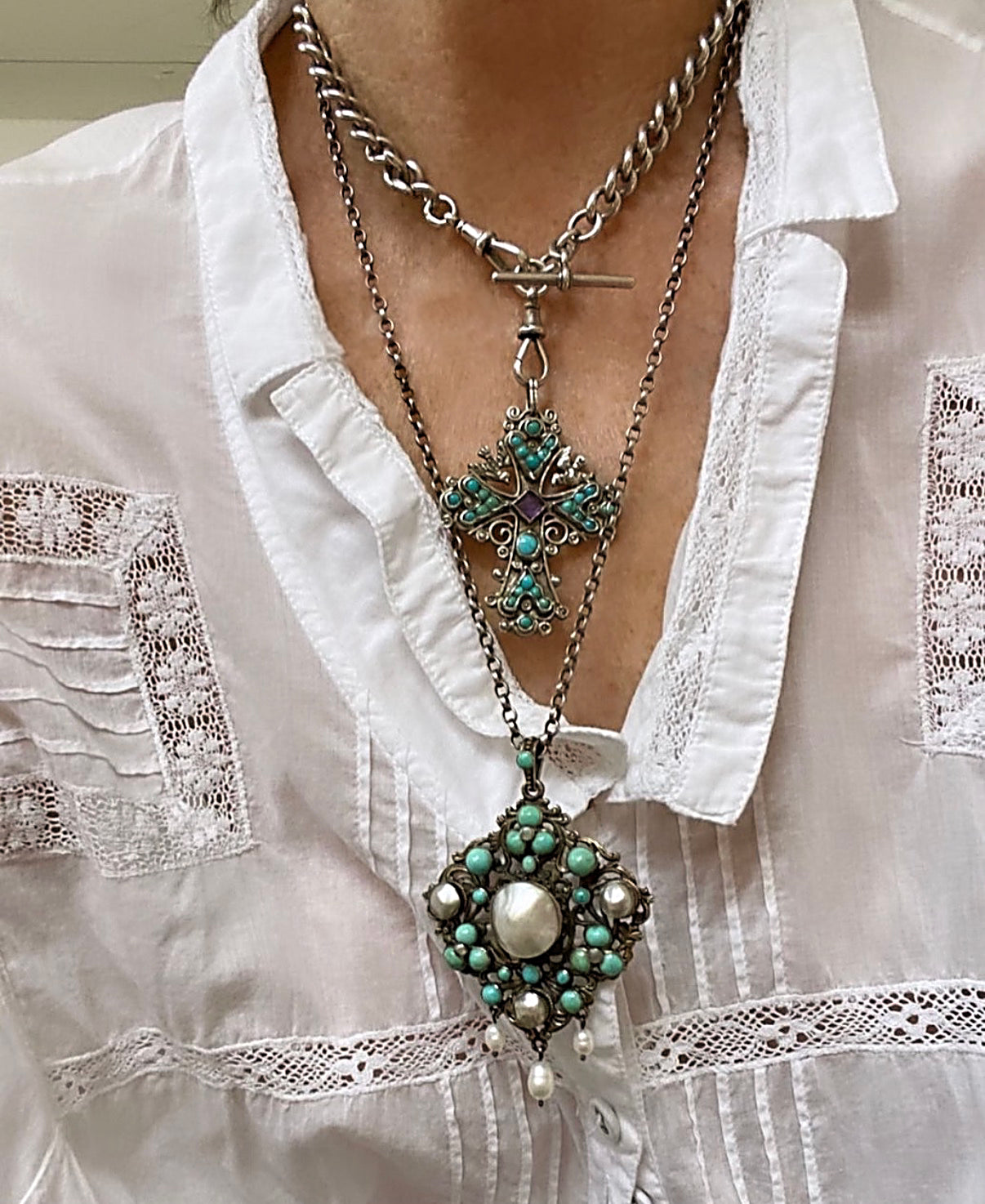 Austro-Hungarian Turquoise on Silver Pendant
