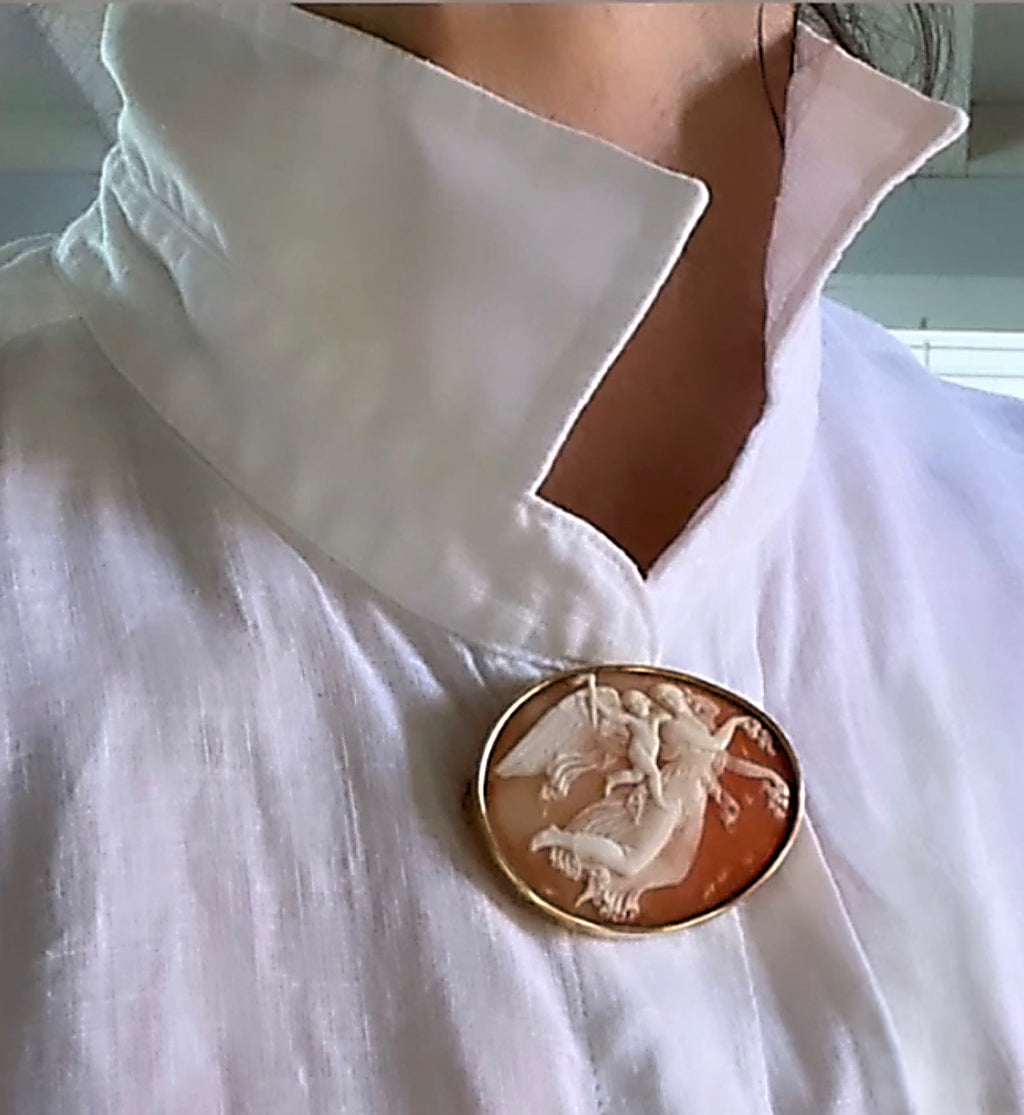 Shell Cameo Brooch — Aurora and Cupid