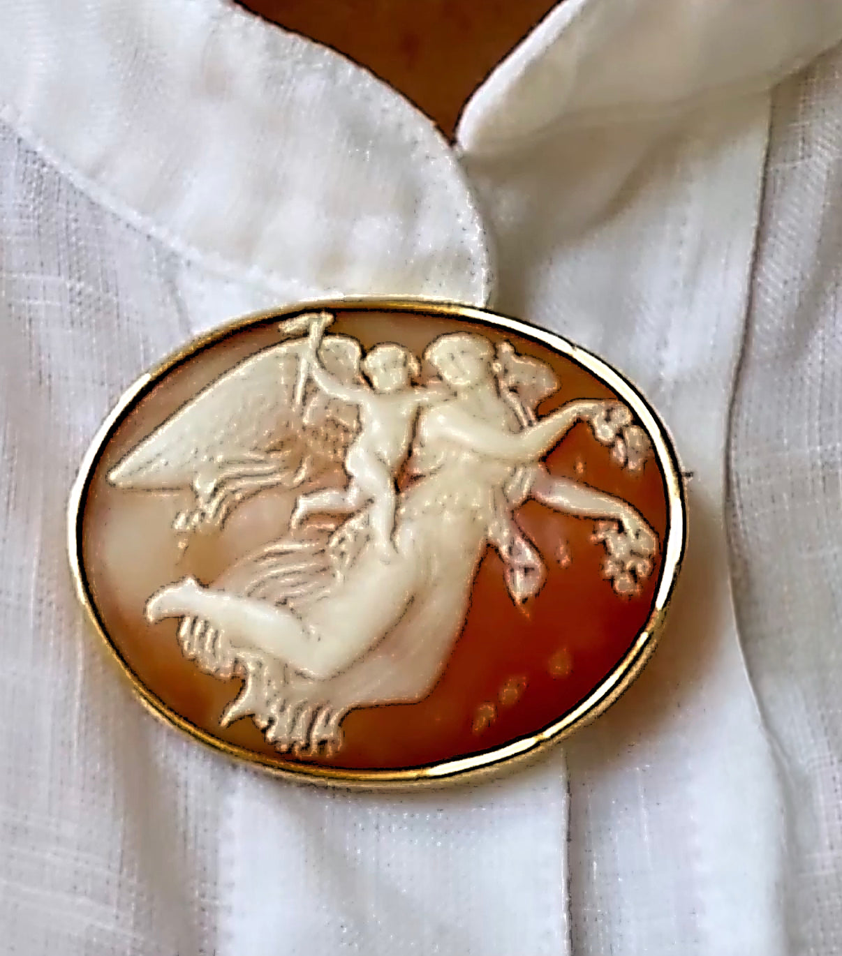 Shell Cameo Brooch — Aurora and Cupid