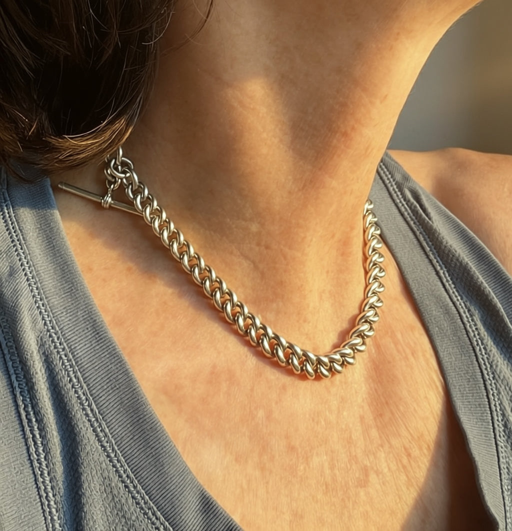 Antique Silver Tight Curb Watch Chain