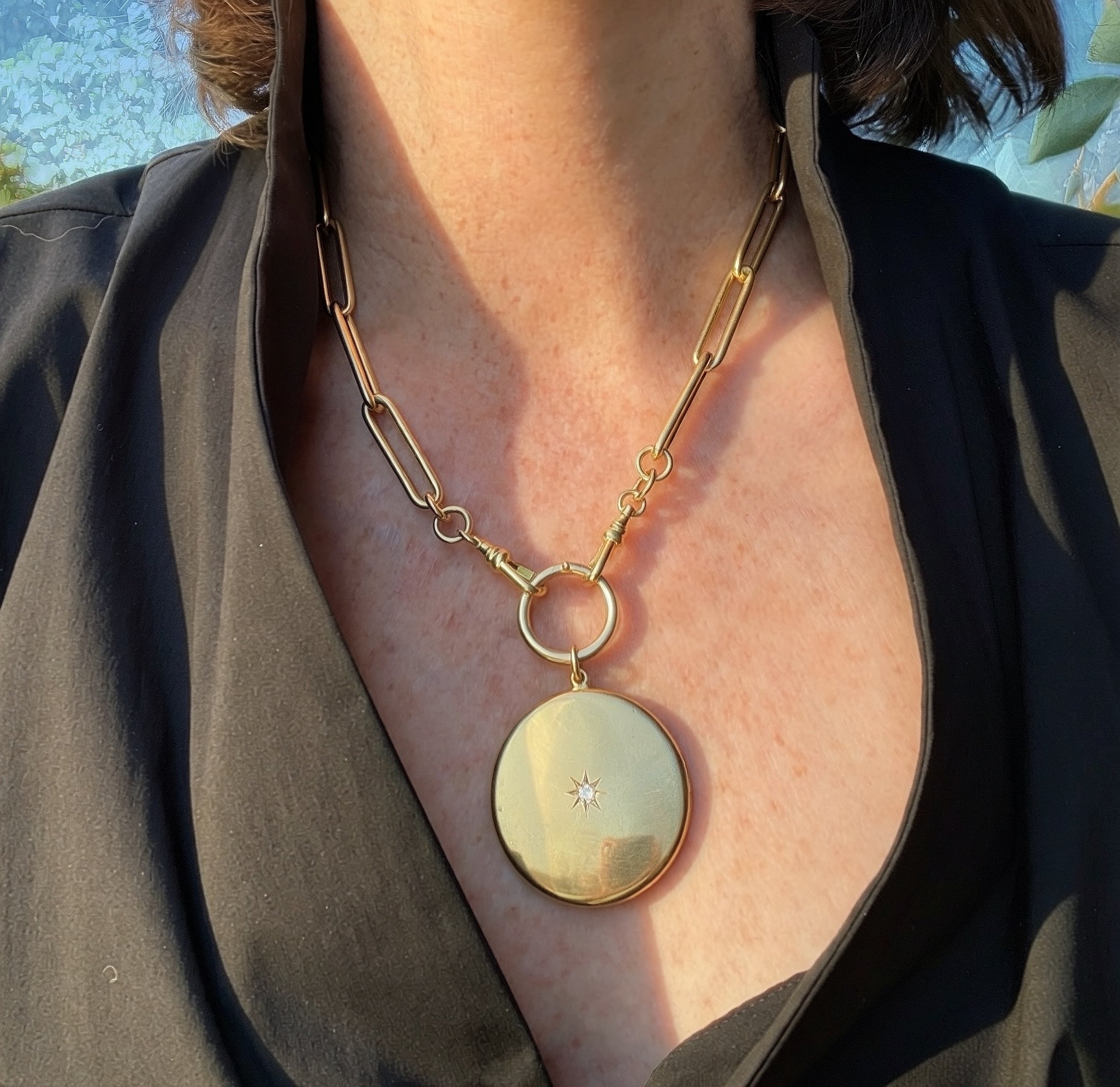Antique English 18k Gold Disc Locket with Old Mine Cut Diamond