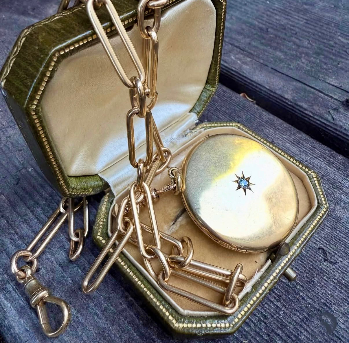 Antique English 18k Gold Disc Locket with Old Mine Cut Diamond