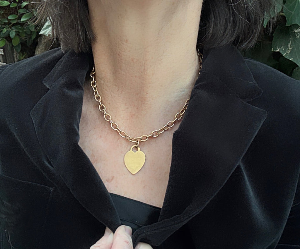 Vintage 18k Tiffany & Co. Cable Link Necklace with Heart Tag Pendant