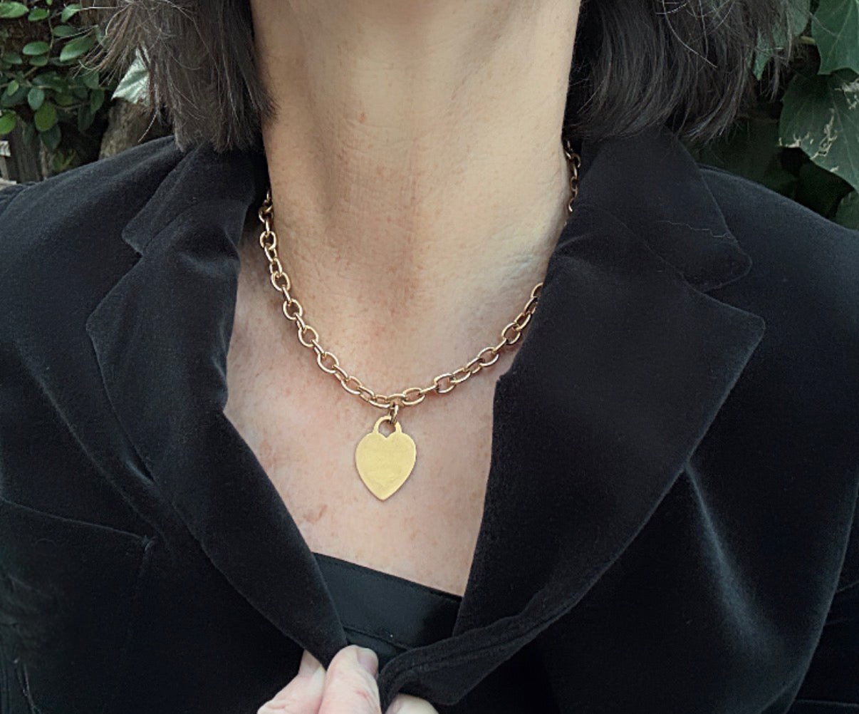 Vintage 18k Tiffany & Co. Cable Link Necklace with Heart Tag Pendant