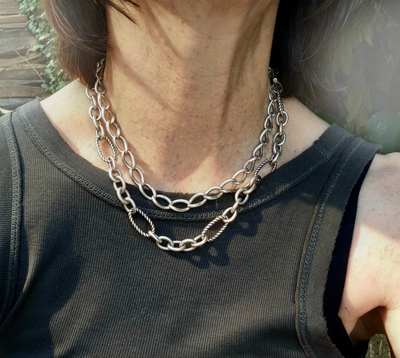 Vintage Designer Mixed Link Sterling Silver Chain