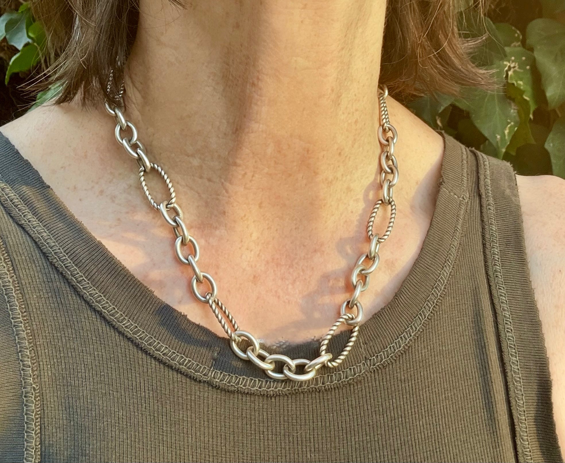 Vintage Designer Mixed Link Sterling Silver Chain