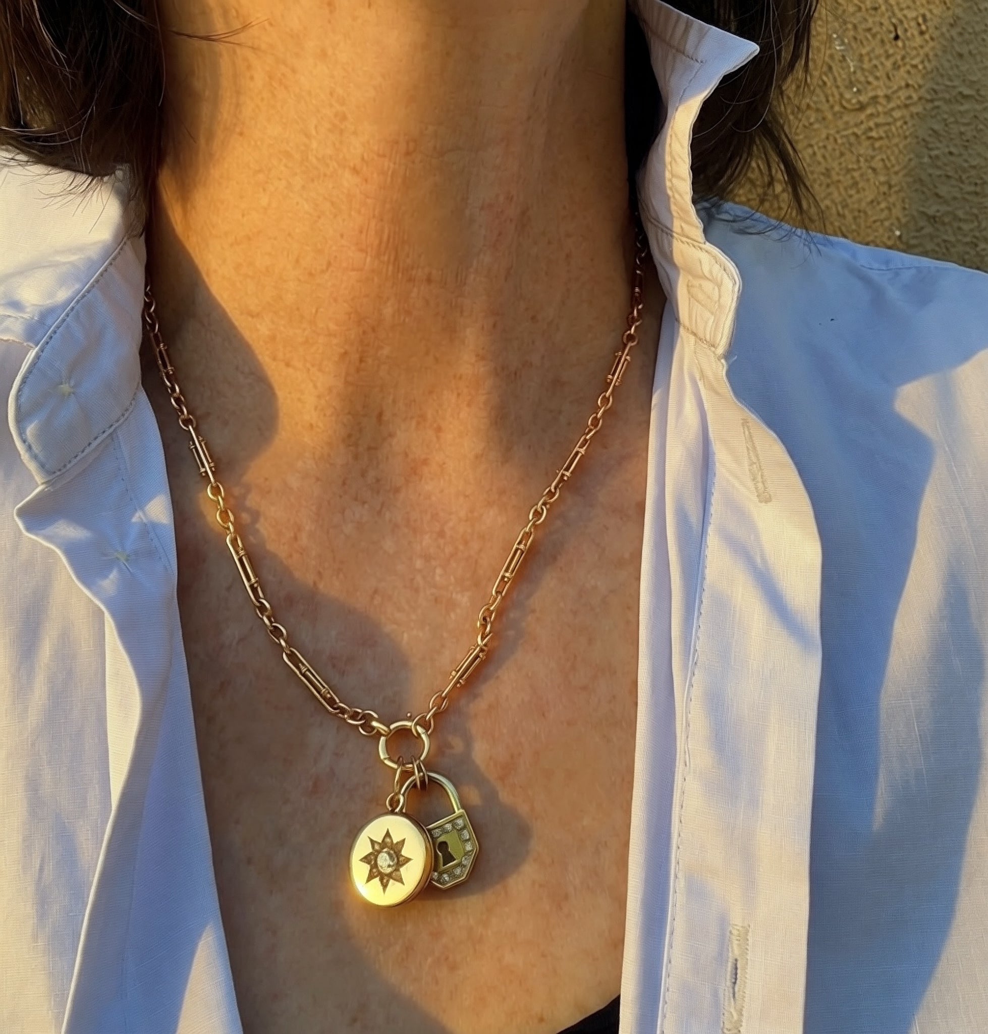 Antique Victorian 18k Gold Mini Trombone Bar Watch Chain