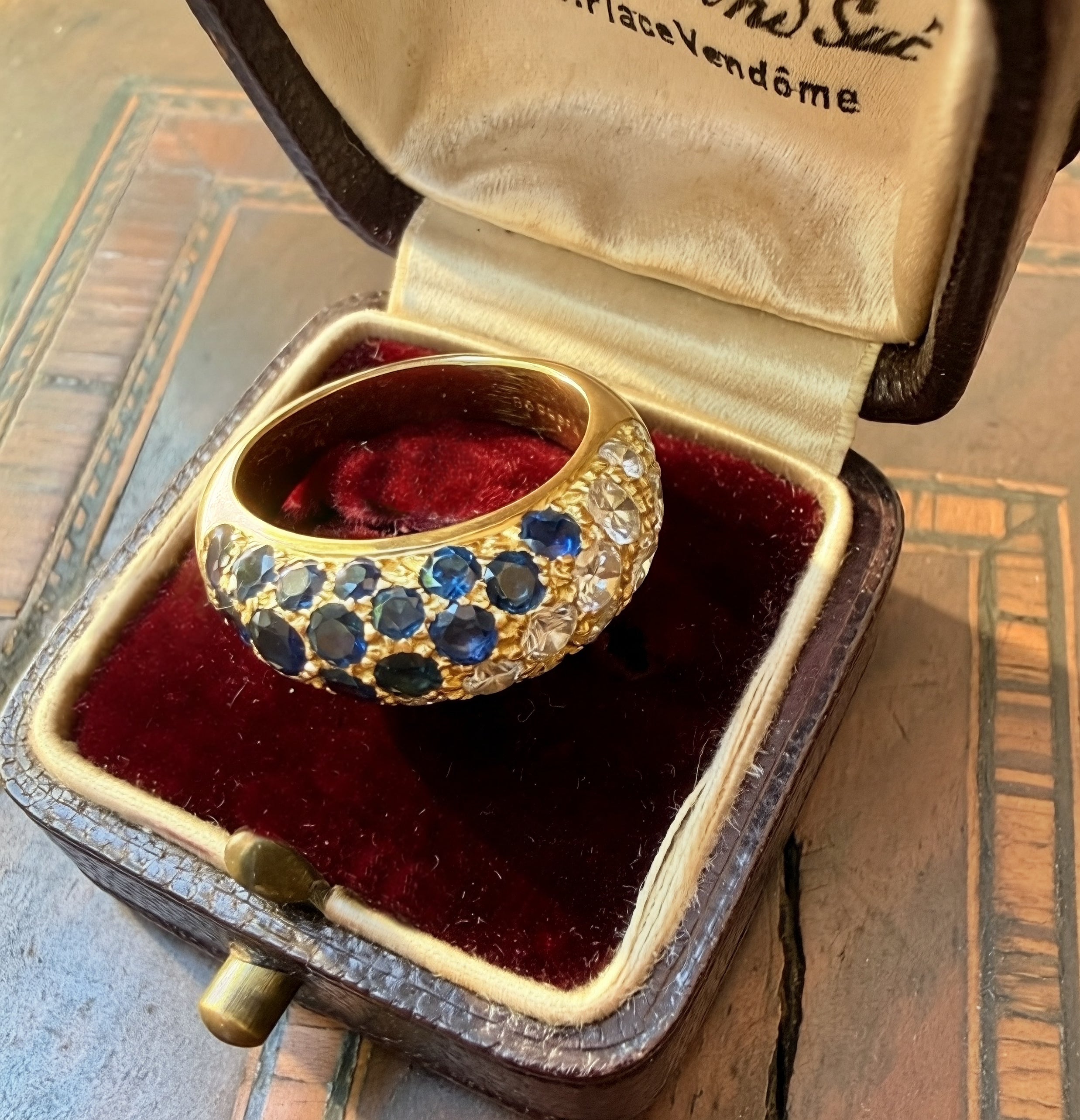 Vintage French Designer 18k Yellow Gold Pavé Donut Ring