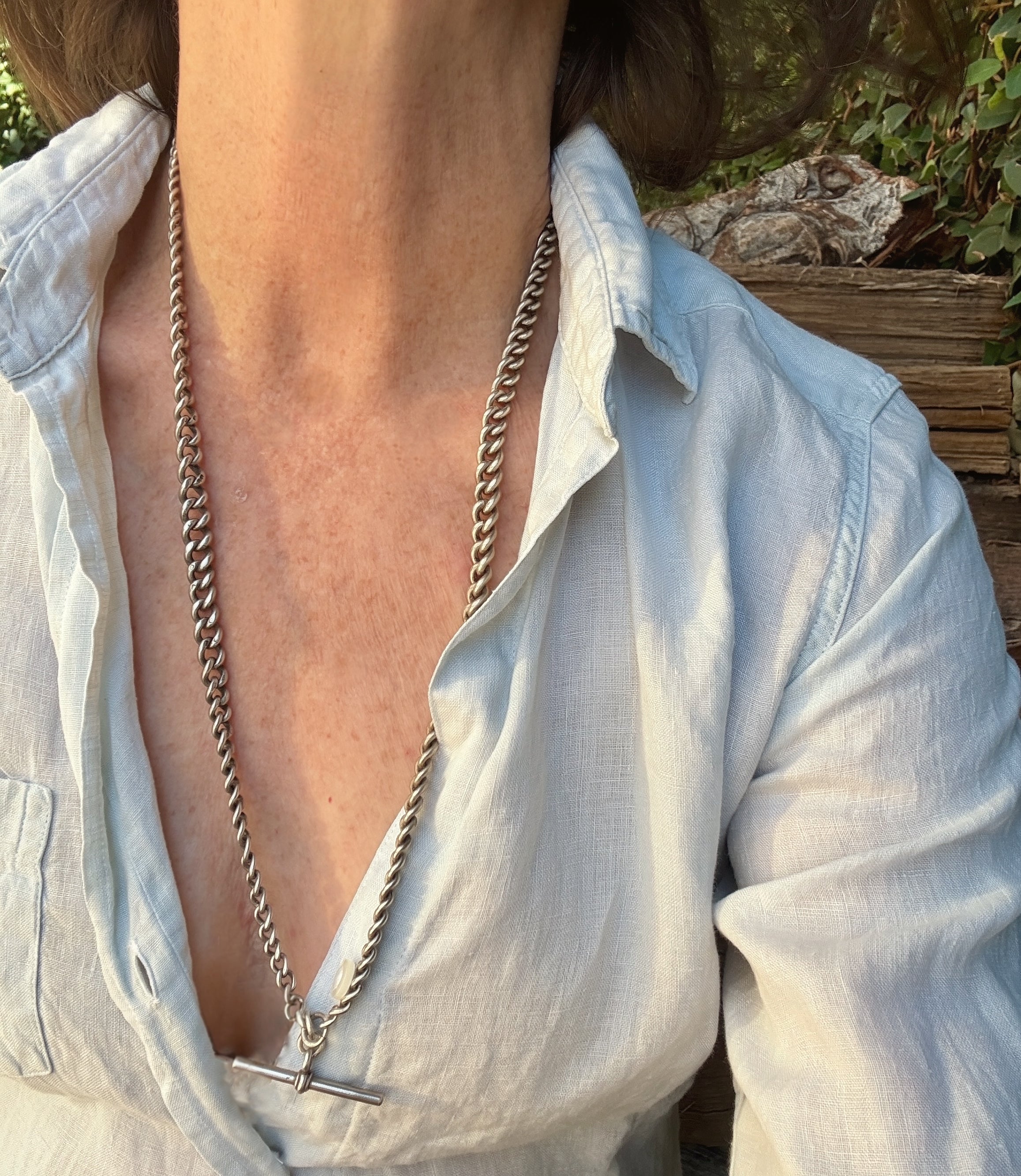 Long Graduated Antique Sterling Silver Curb Chain, Birmingham 1902