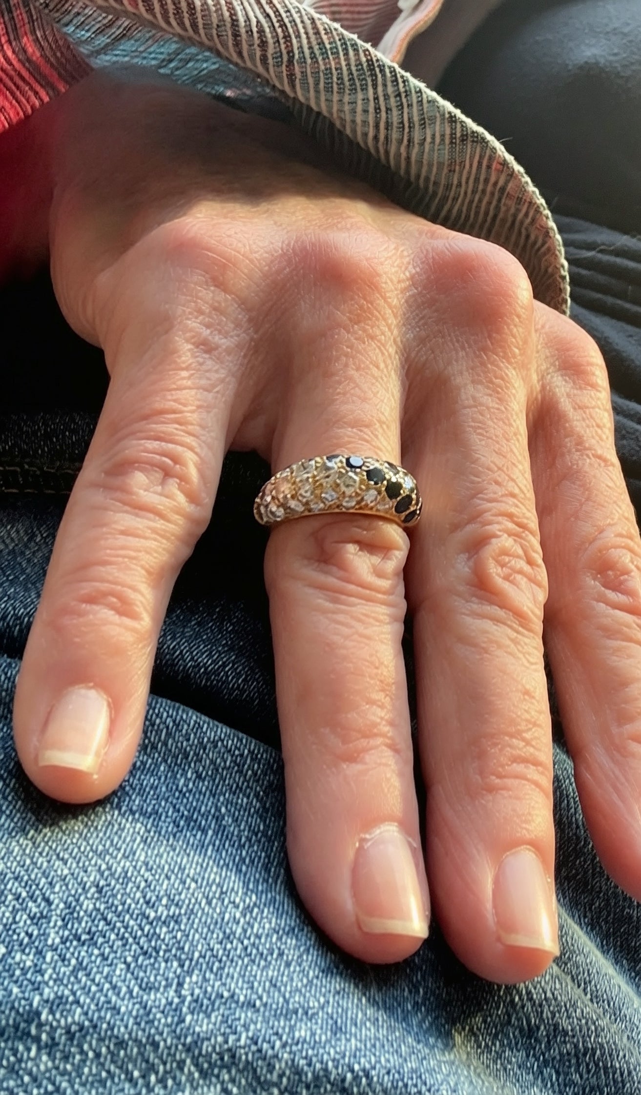 Vintage French Designer 18k Yellow Gold Pavé Donut Ring