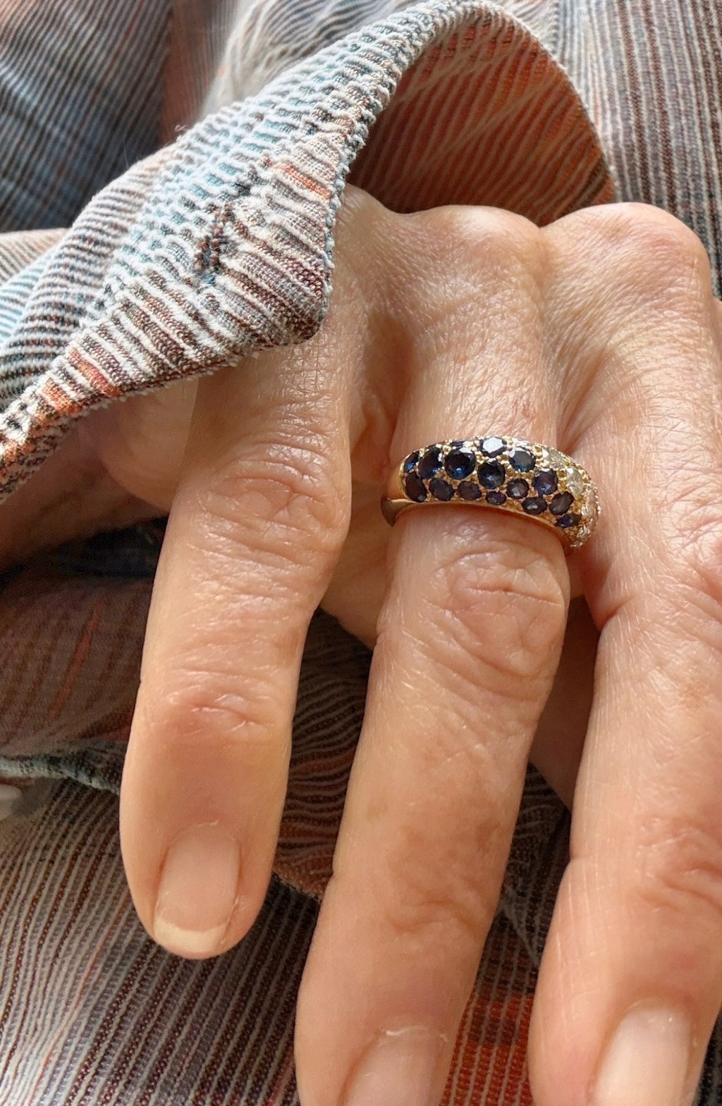 Vintage French Designer 18k Yellow Gold Pavé Donut Ring