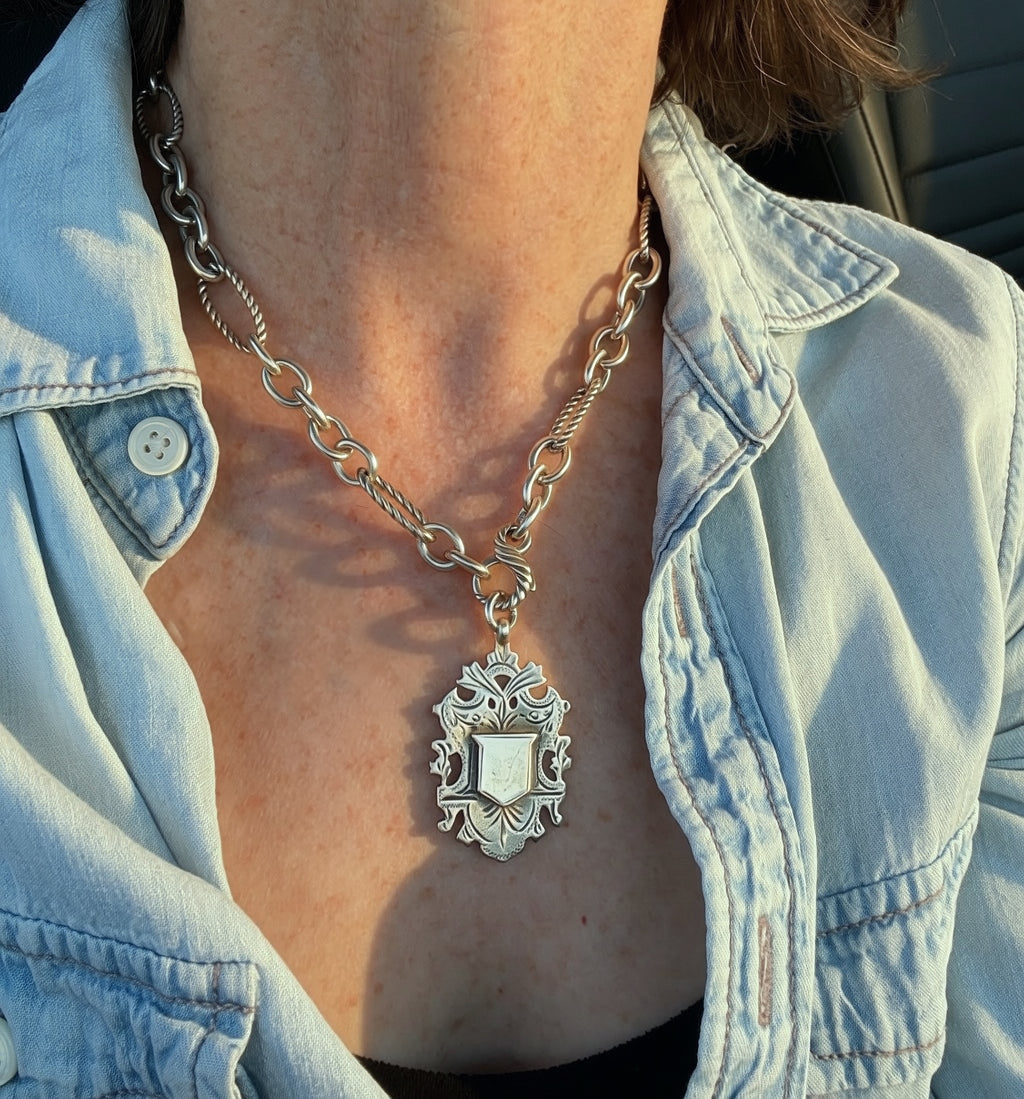 Vintage Designer Mixed Link Sterling Silver Chain