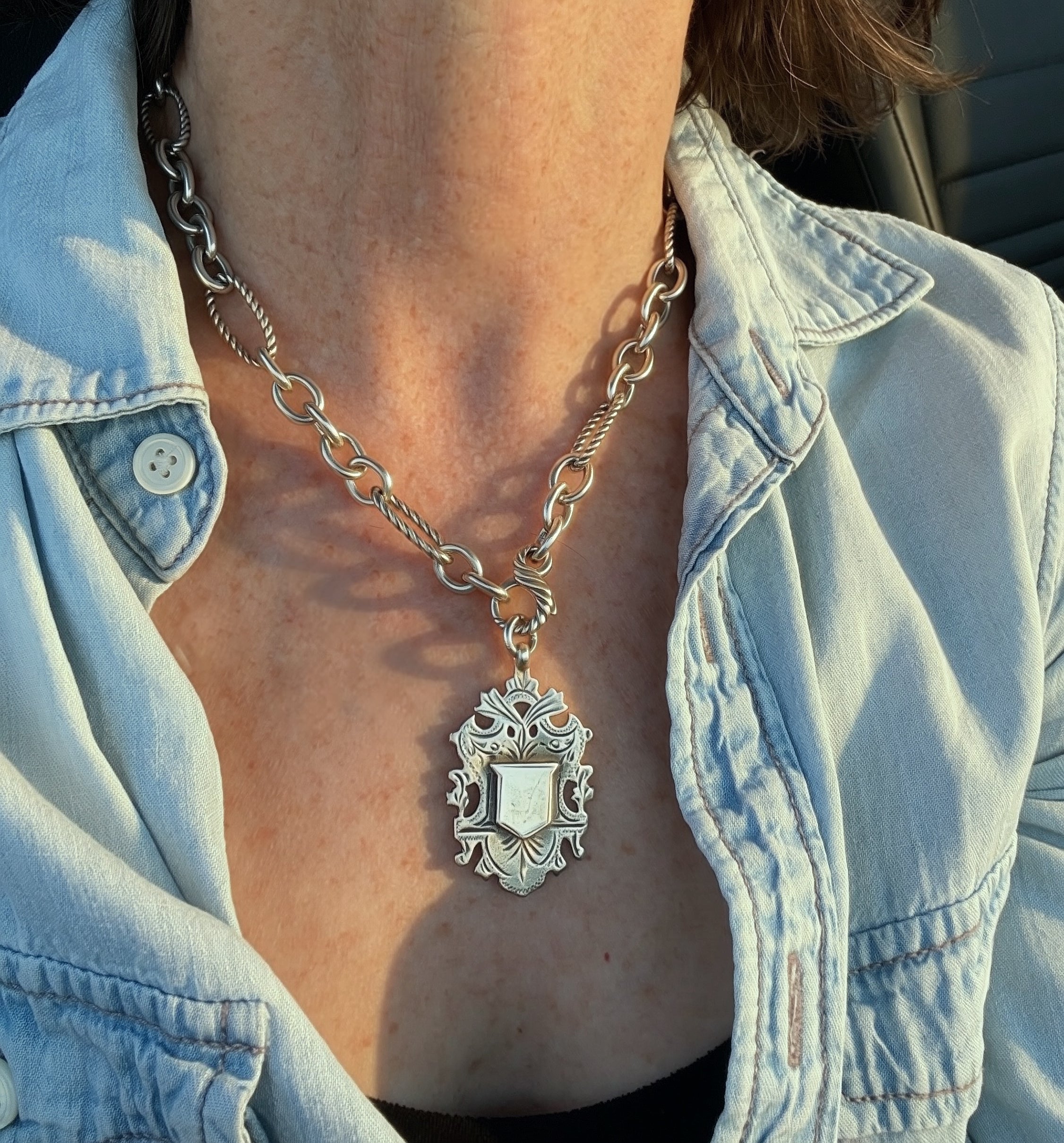 Vintage Designer Mixed Link Sterling Silver Chain