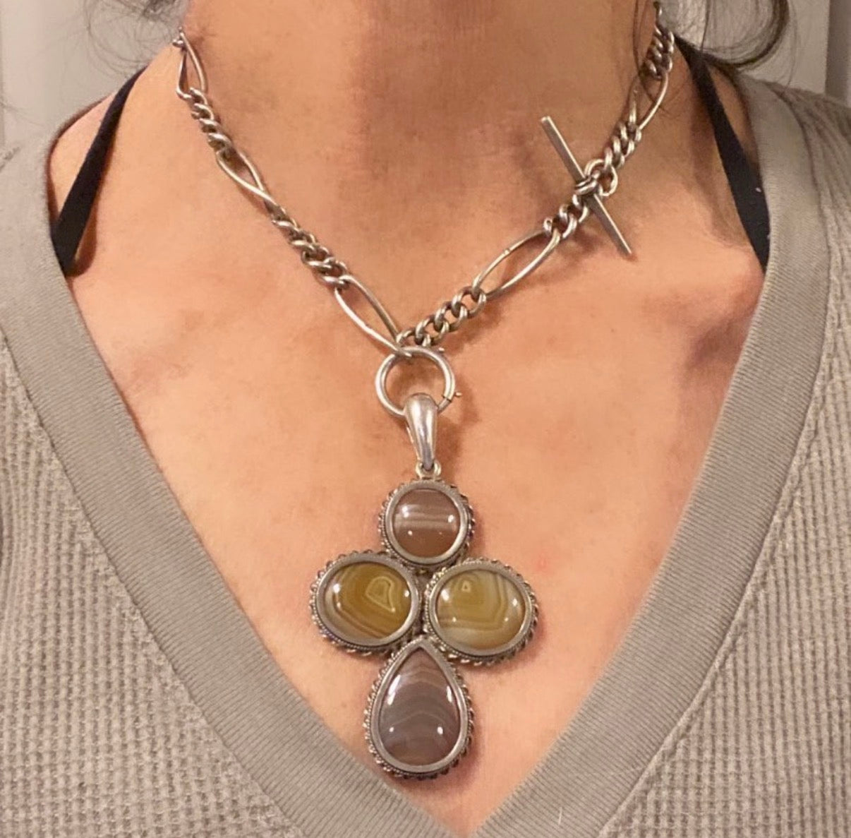 Antique Banded Agate Cross Pendant