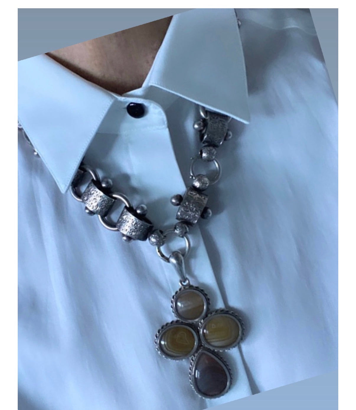 Antique Banded Agate Cross Pendant