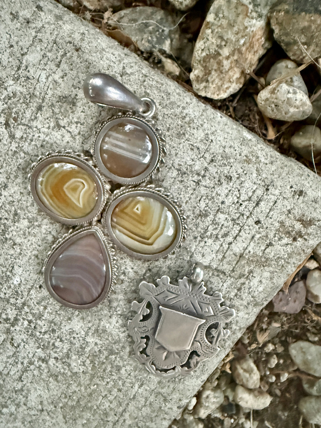 Antique Banded Agate Cross Pendant
