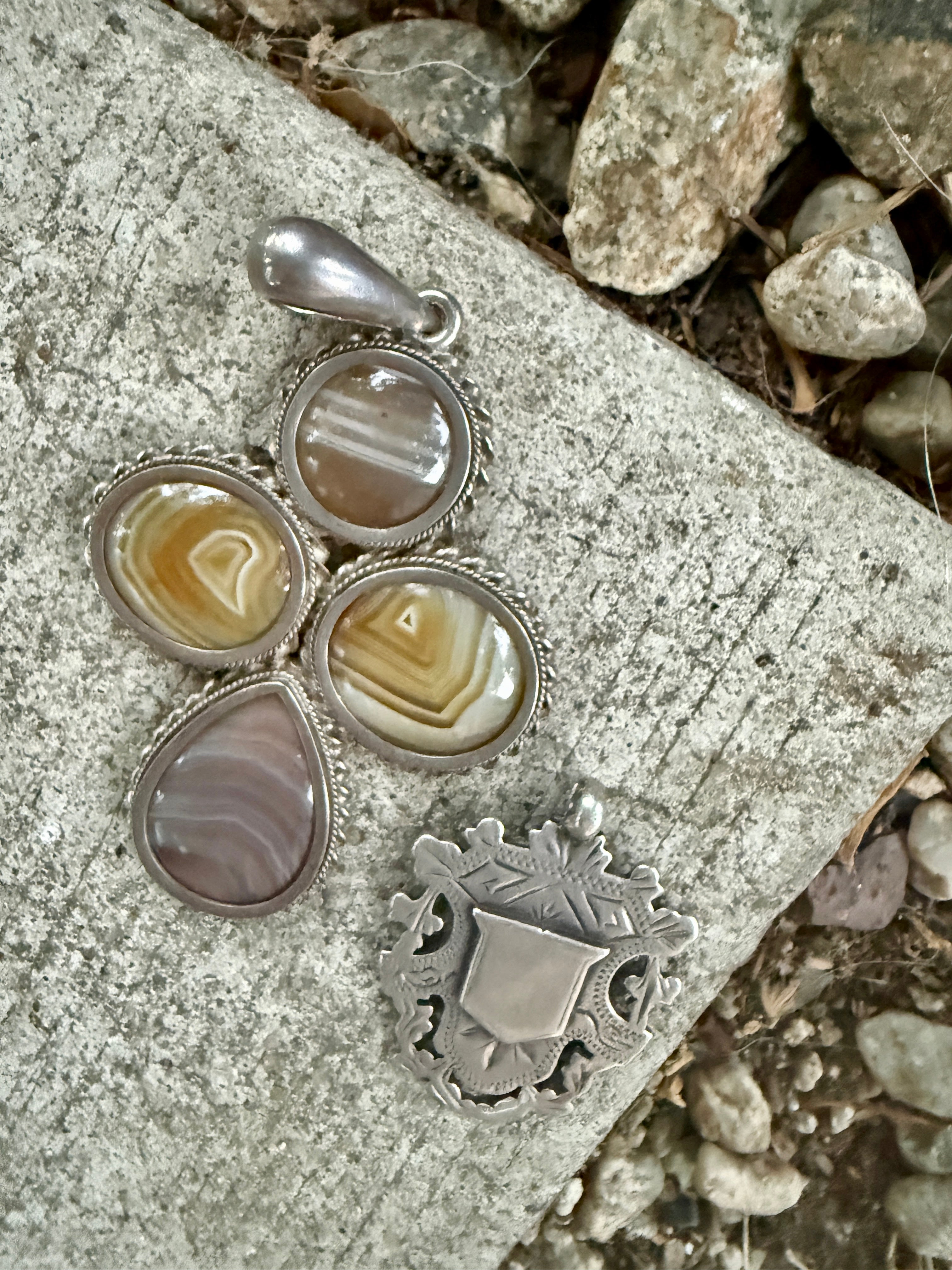 Antique Banded Agate Cross Pendant