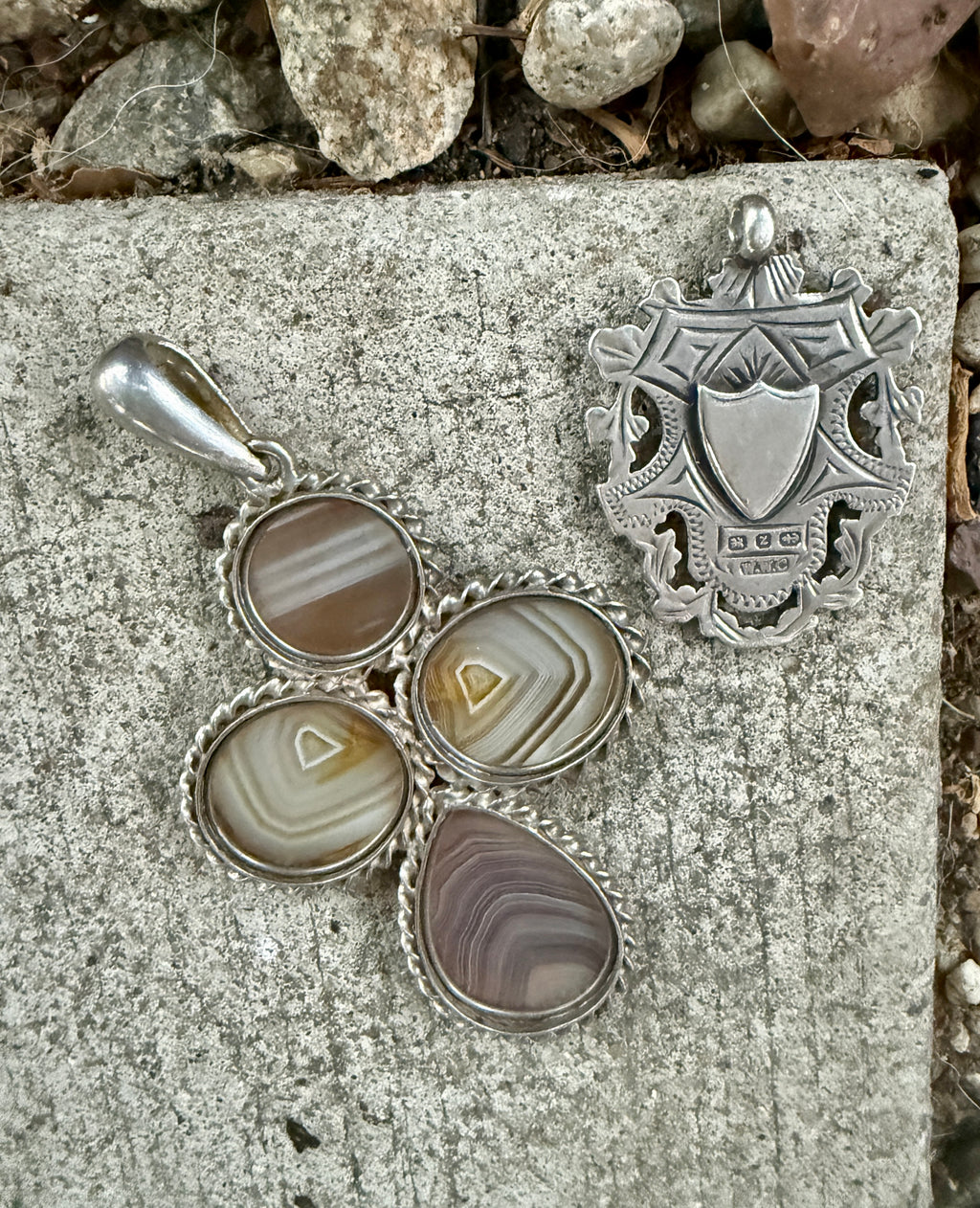 Antique Banded Agate Cross Pendant