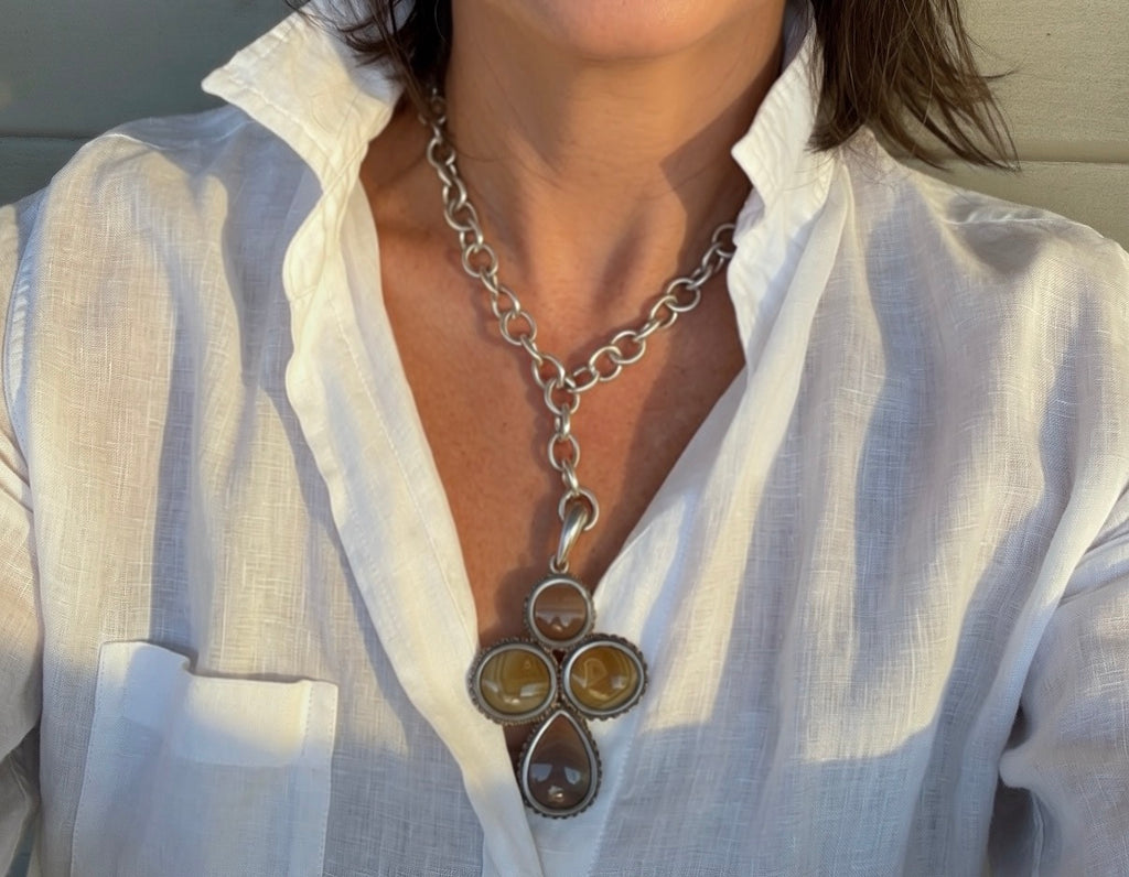 Antique Banded Agate Cross Pendant