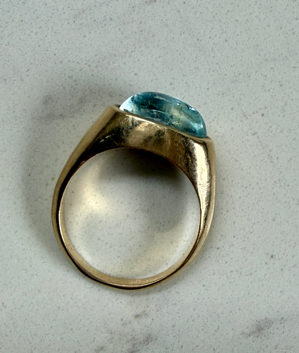 Contemporary Signet Ring with Aquamarine Cabochon