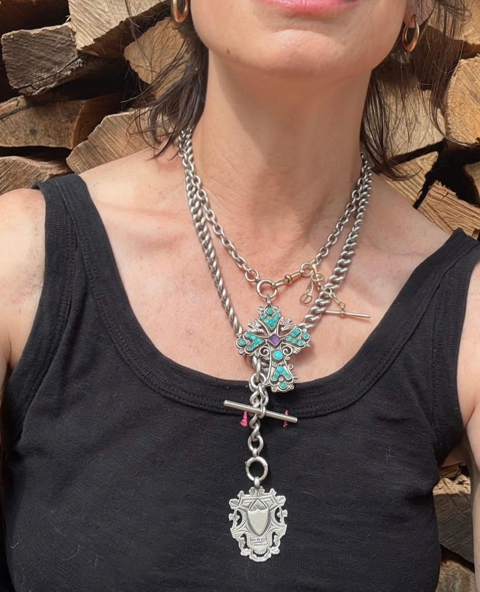 Handmade Mexican Sterling Silver Cross with Turquoise