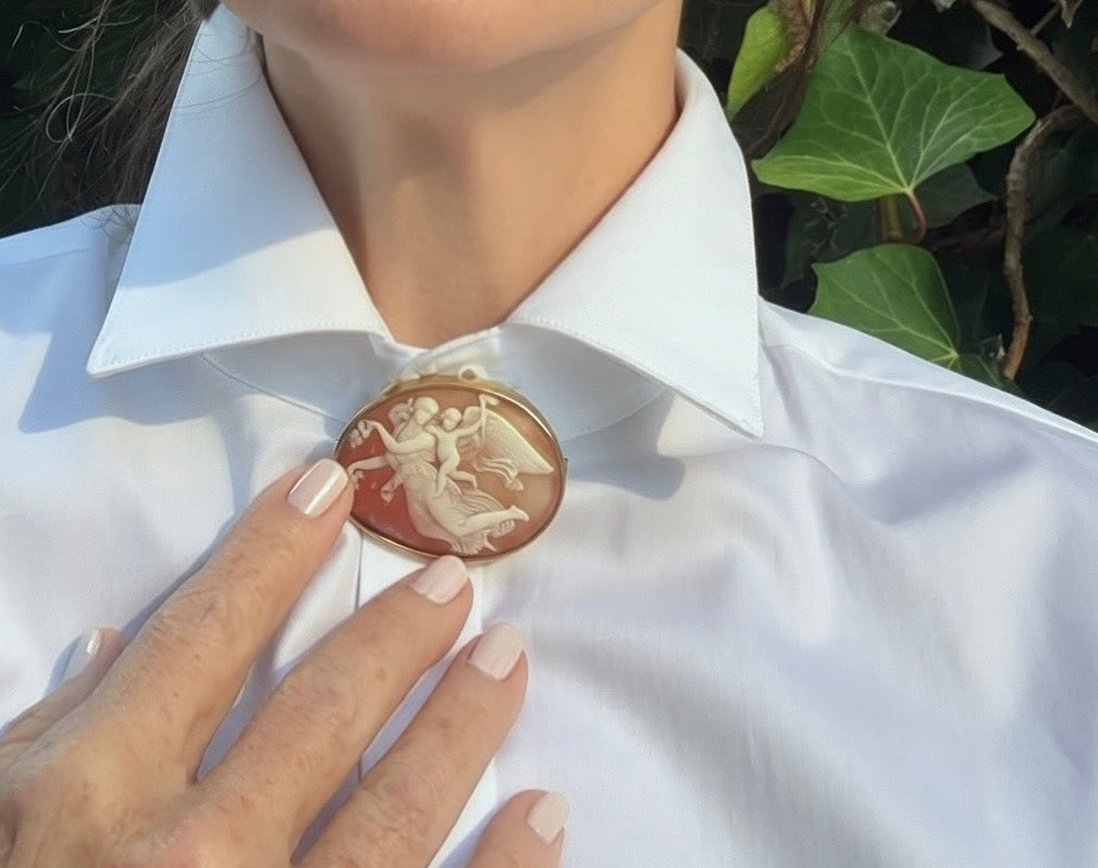 Shell Cameo Brooch — Aurora and Cupid