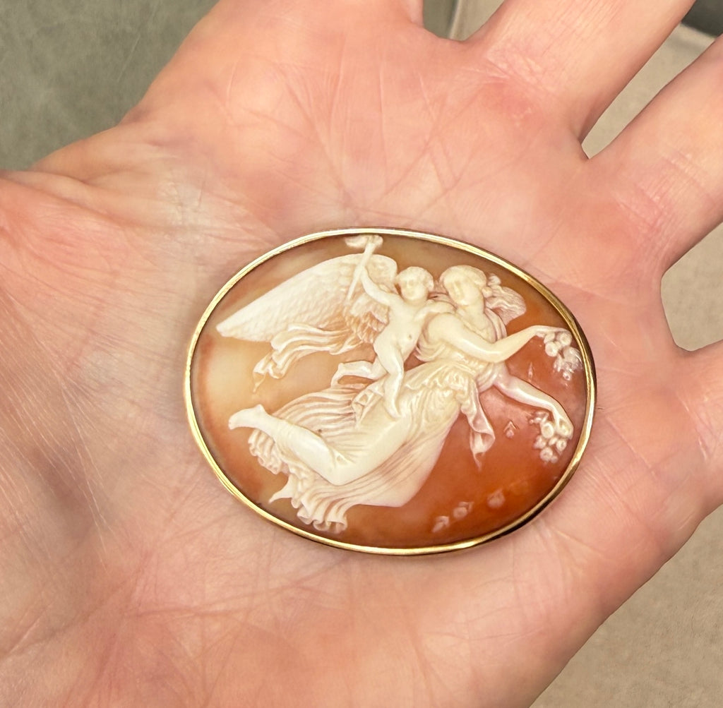 Shell Cameo Brooch — Aurora and Cupid
