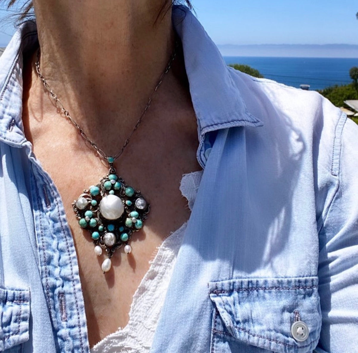 Austro-Hungarian Turquoise on Silver Pendant
