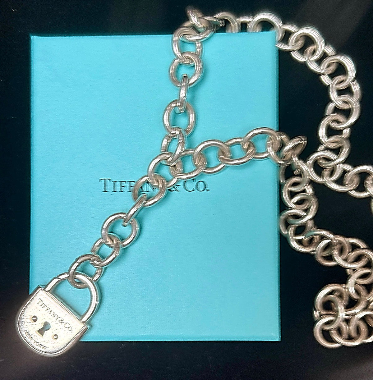 Vintage Tiffany Sterling Silver Cable Necklace with Padlock and Clasping end links