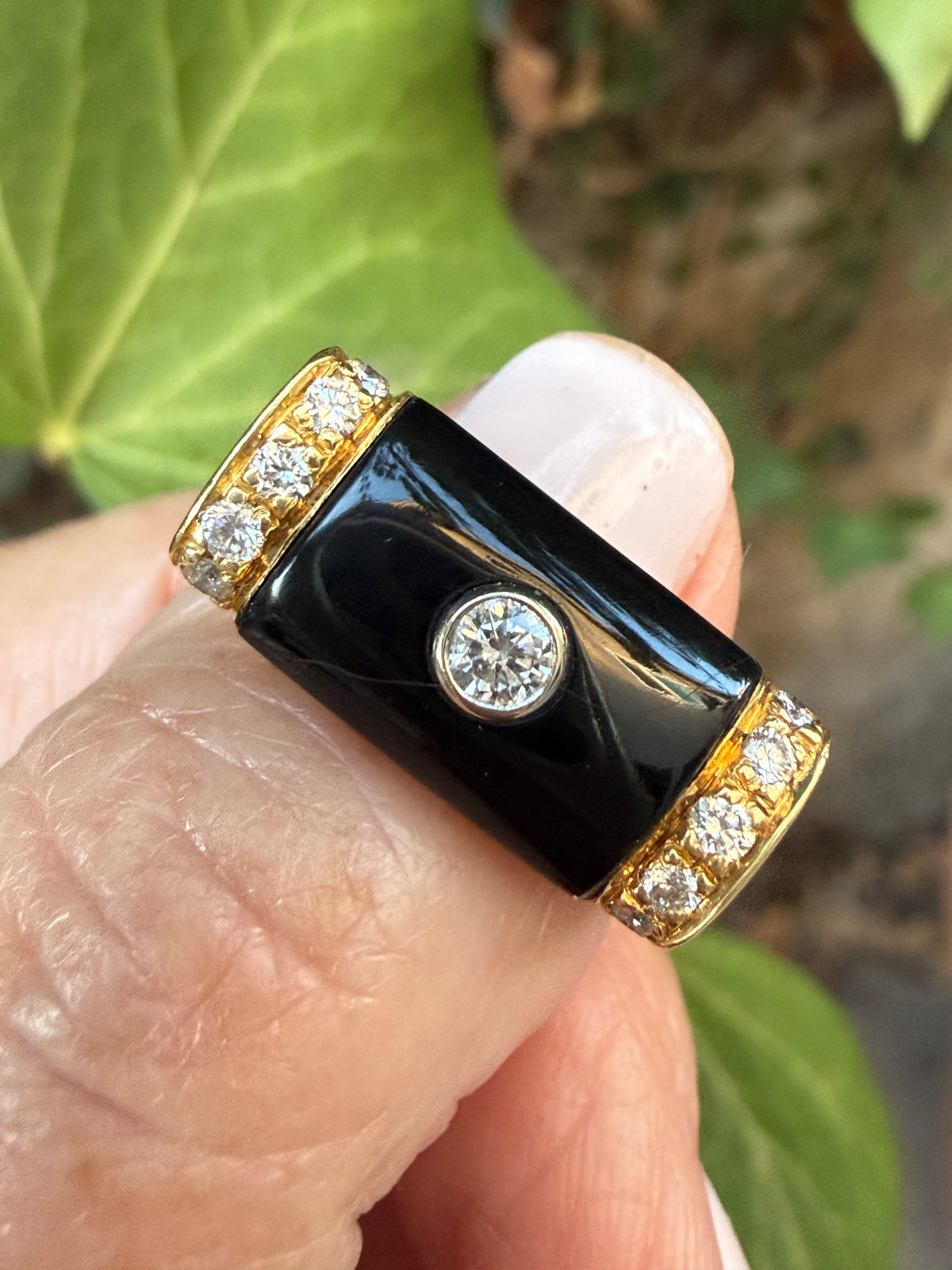 Vintage Onyx and Diamond Bar Ring