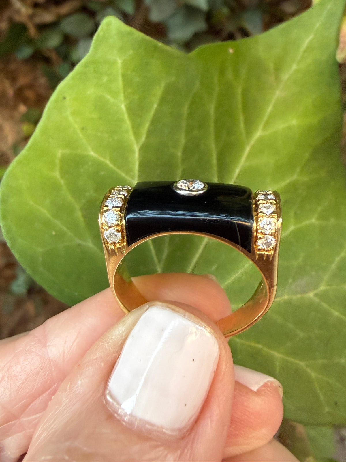 Vintage Onyx and Diamond Bar Ring
