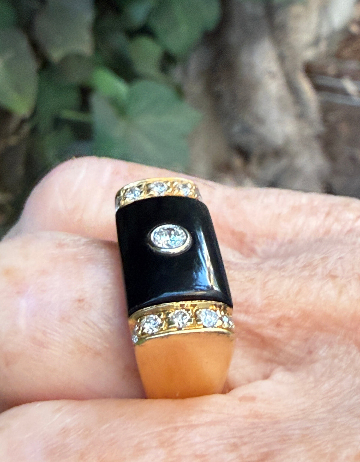 Vintage Onyx and Diamond Bar Ring