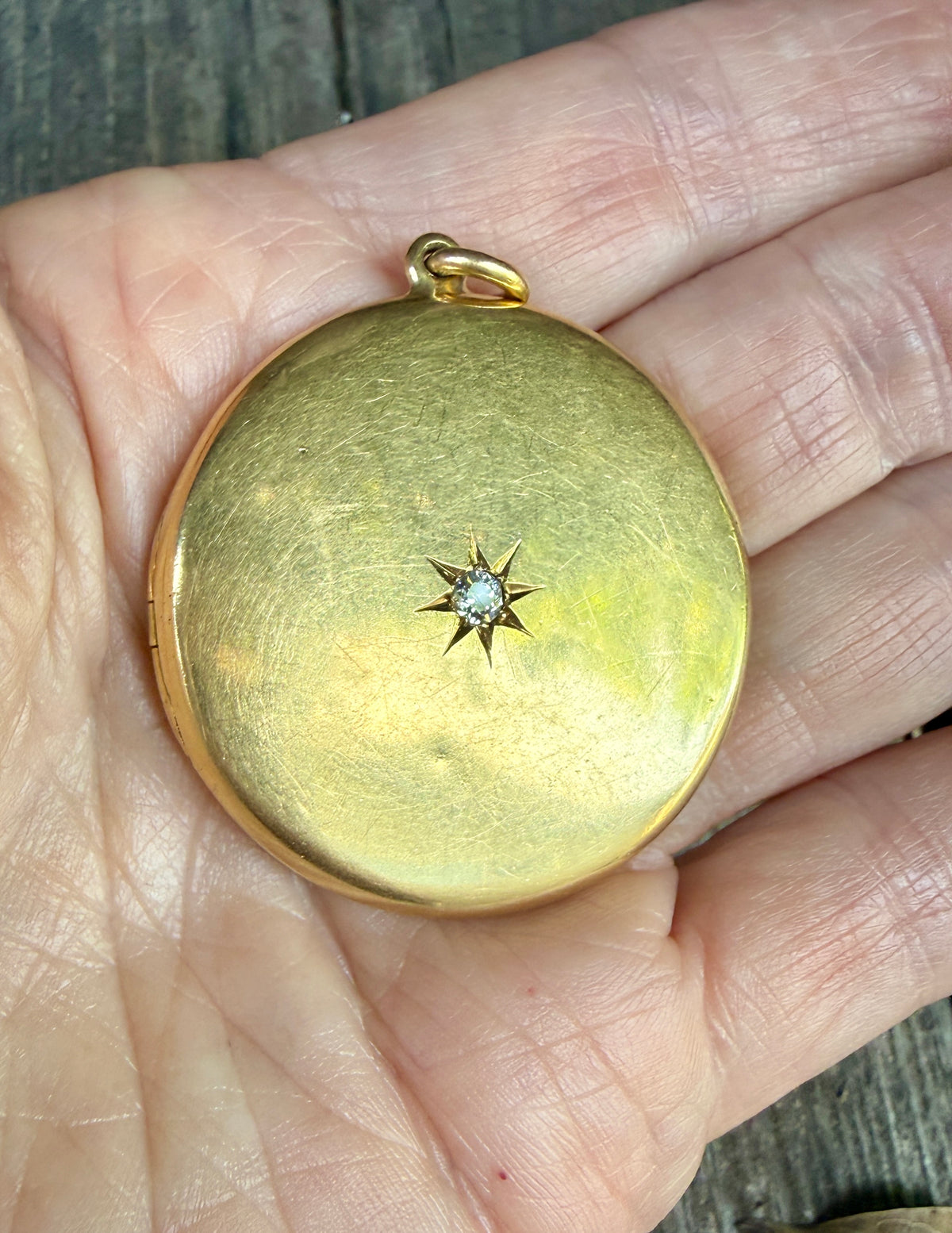 Antique English 18k Gold Disc Locket with Old Mine Cut Diamond