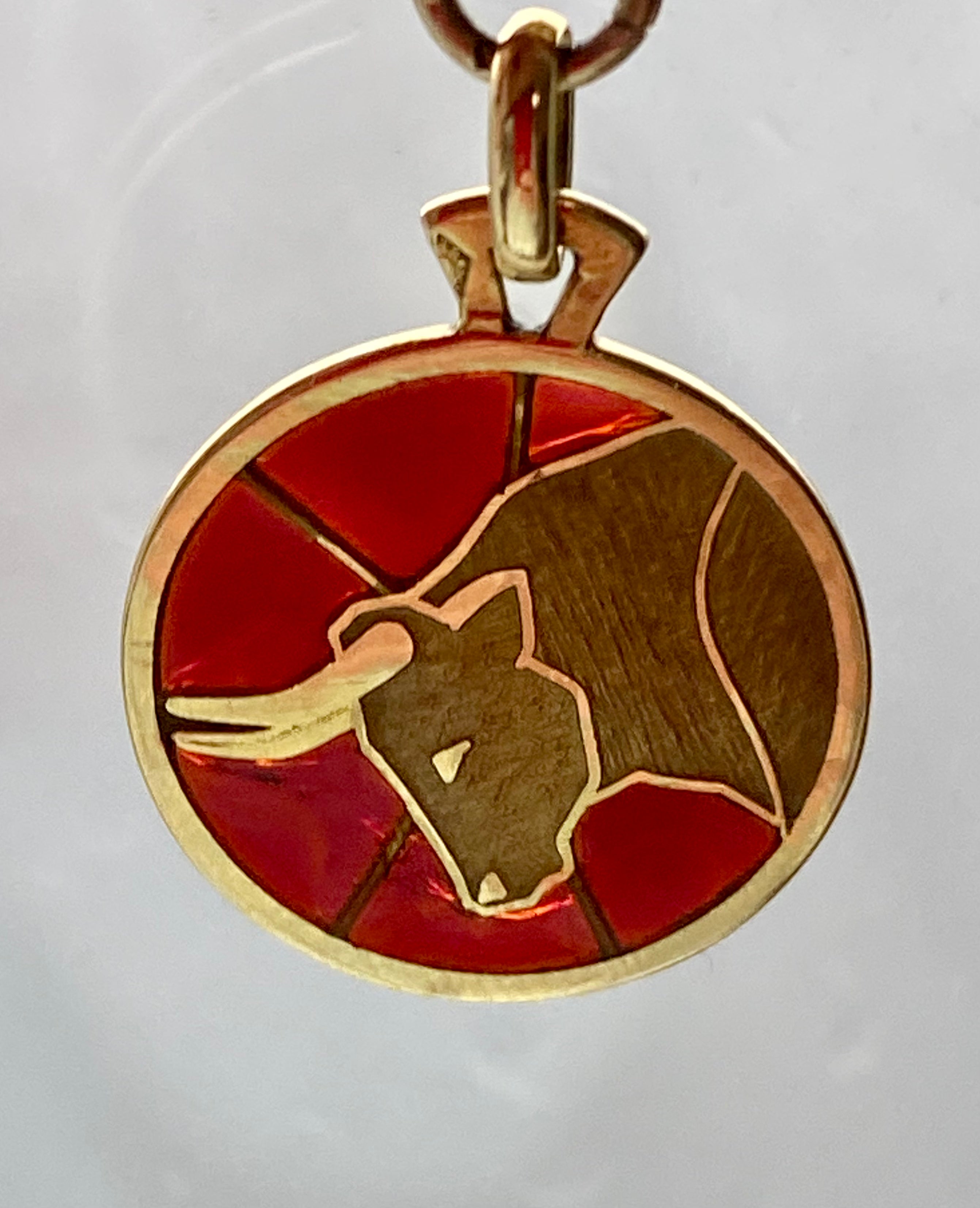 Arthus Bertrand 18k Gold Plique-à-Jour Taurus Zodiac Pendant