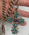 Handmade Mexican Sterling Silver Cross with Turquoise