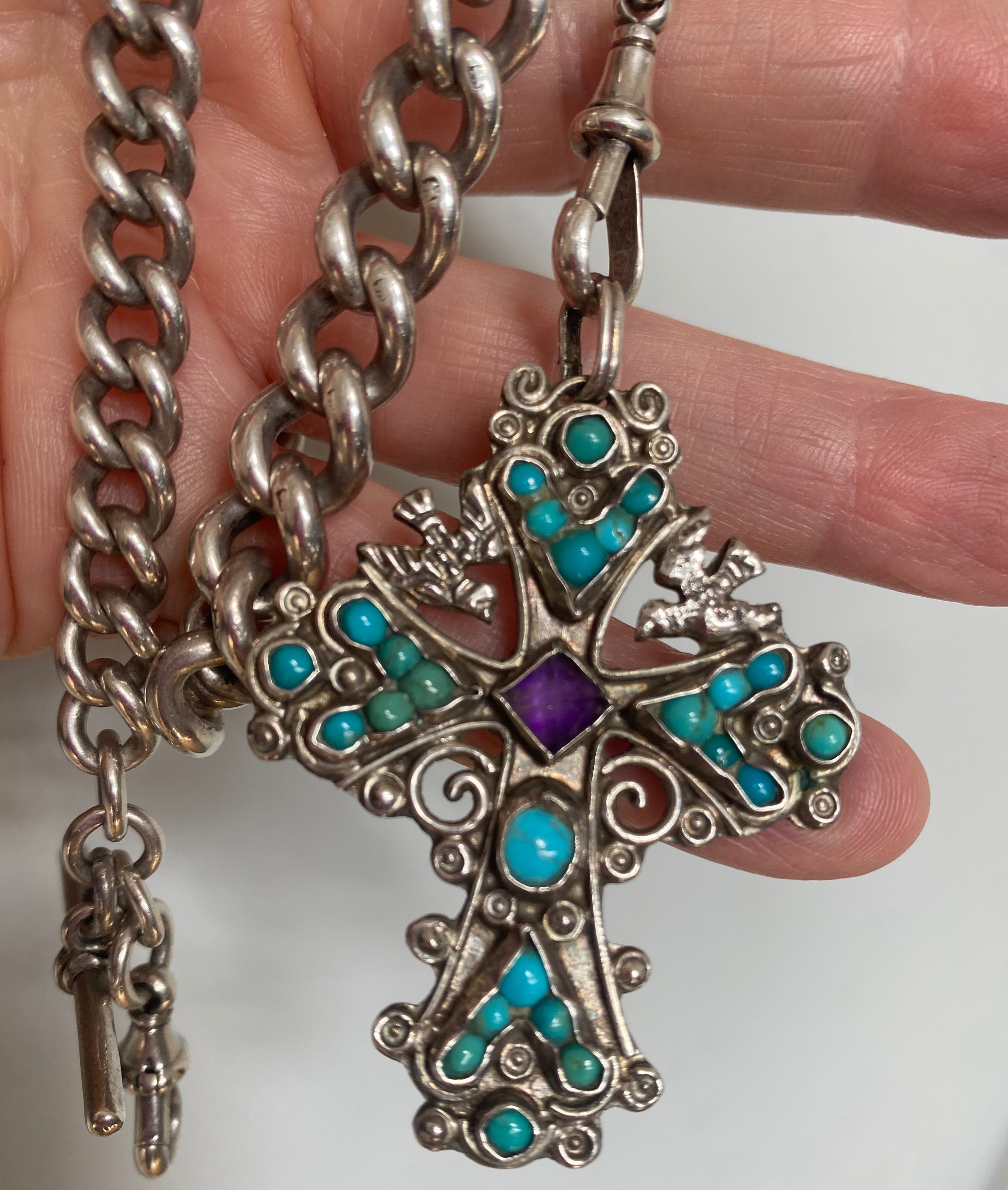 Handmade Mexican Sterling Silver Cross with Turquoise