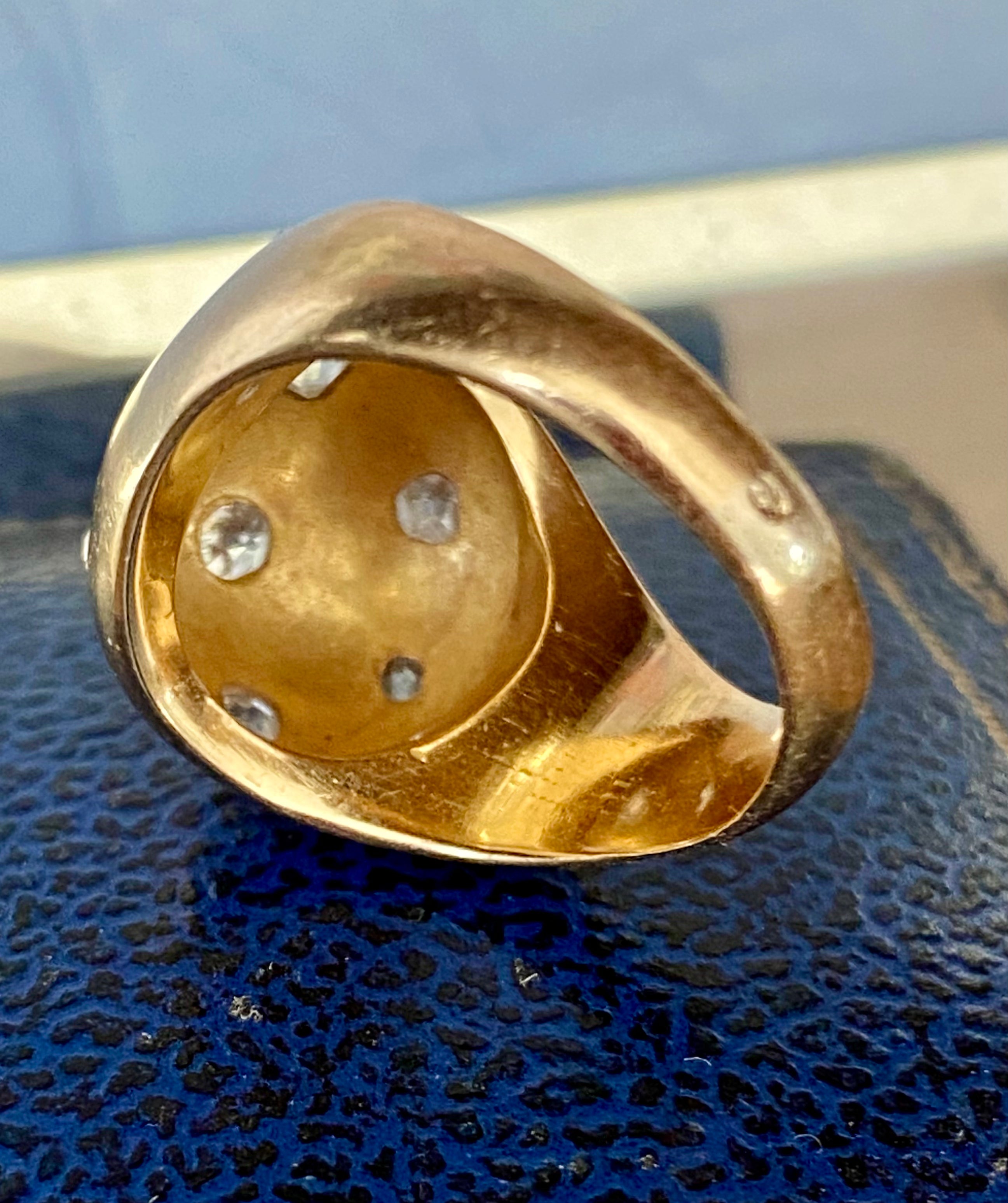 Vintage French Bombé Ring 18k Gold with Celestial Diamond Star Setting