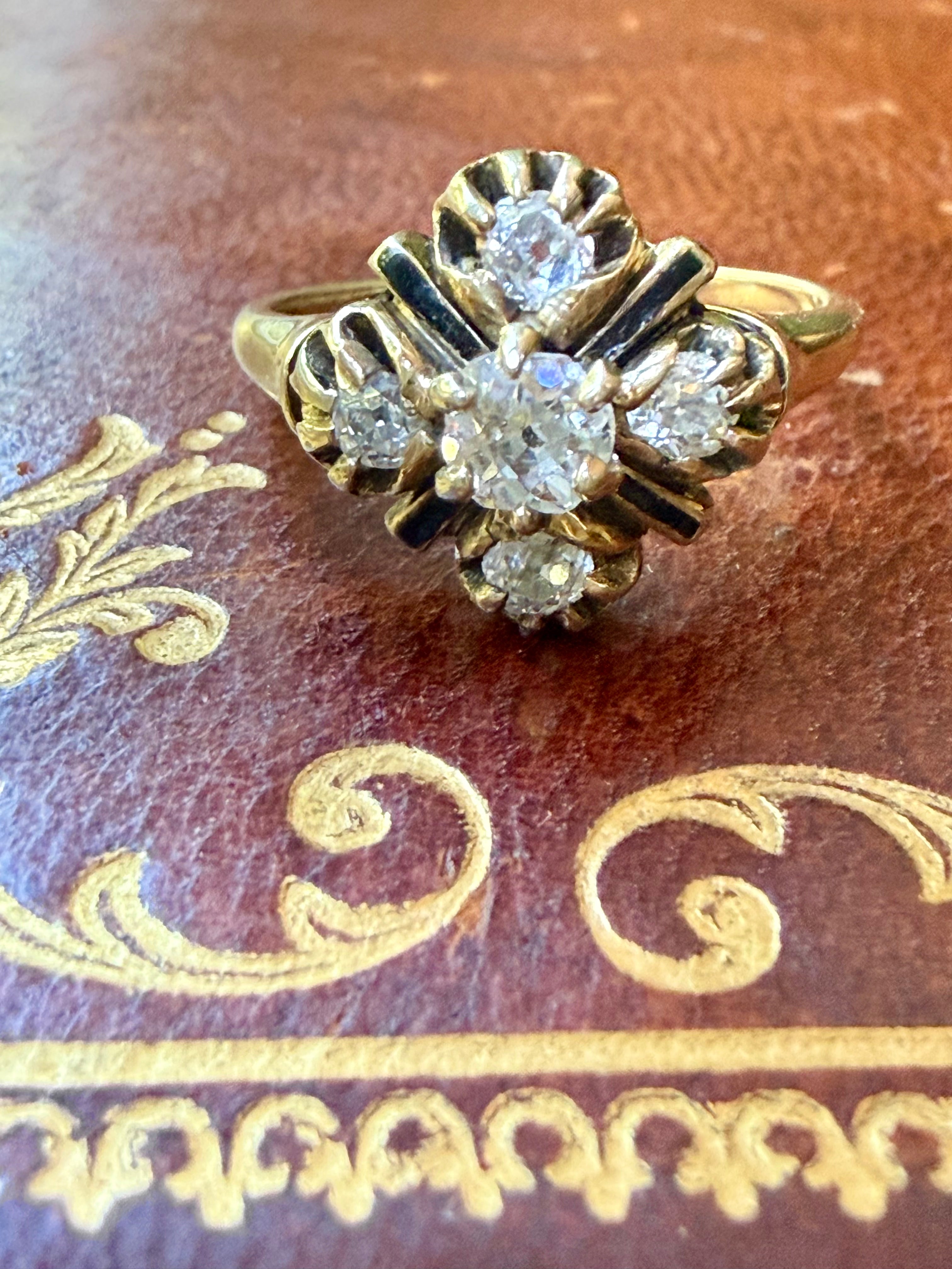 Old Mine Diamond Cluster Ring
