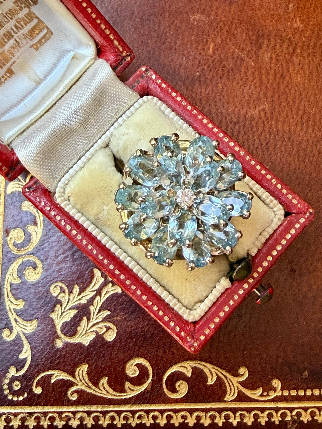Vintage Aquamarine Flower Ring